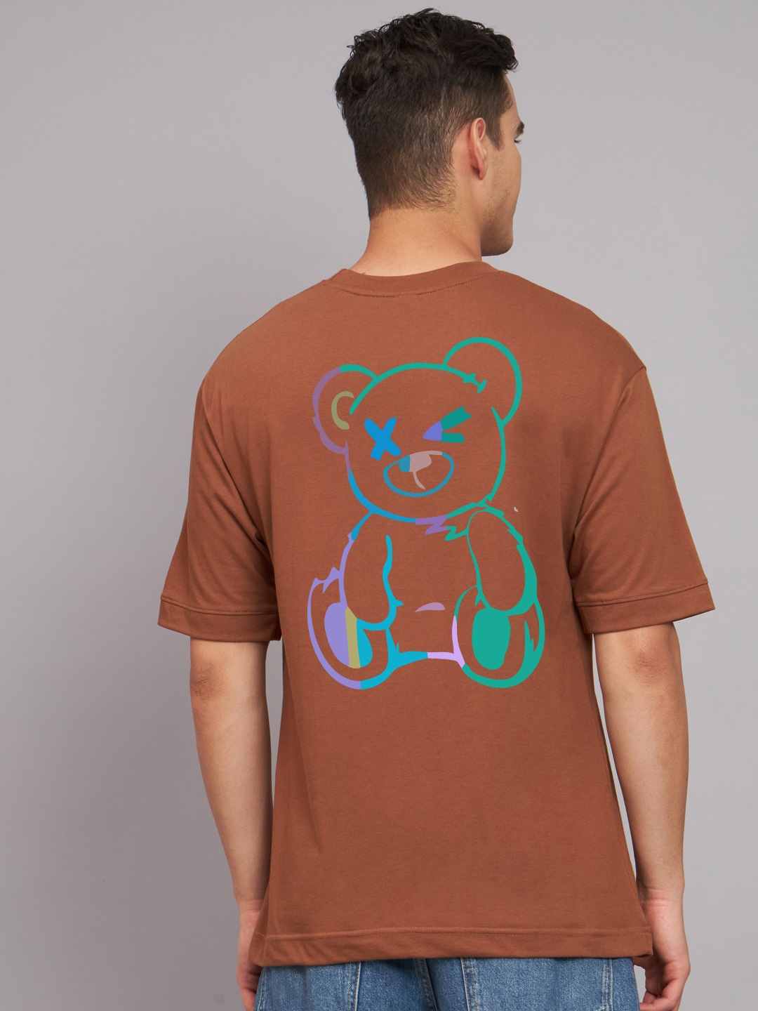 Imsa Moda Graphic Printed Oversized Longline Cotton T-shirt, Coffee brown