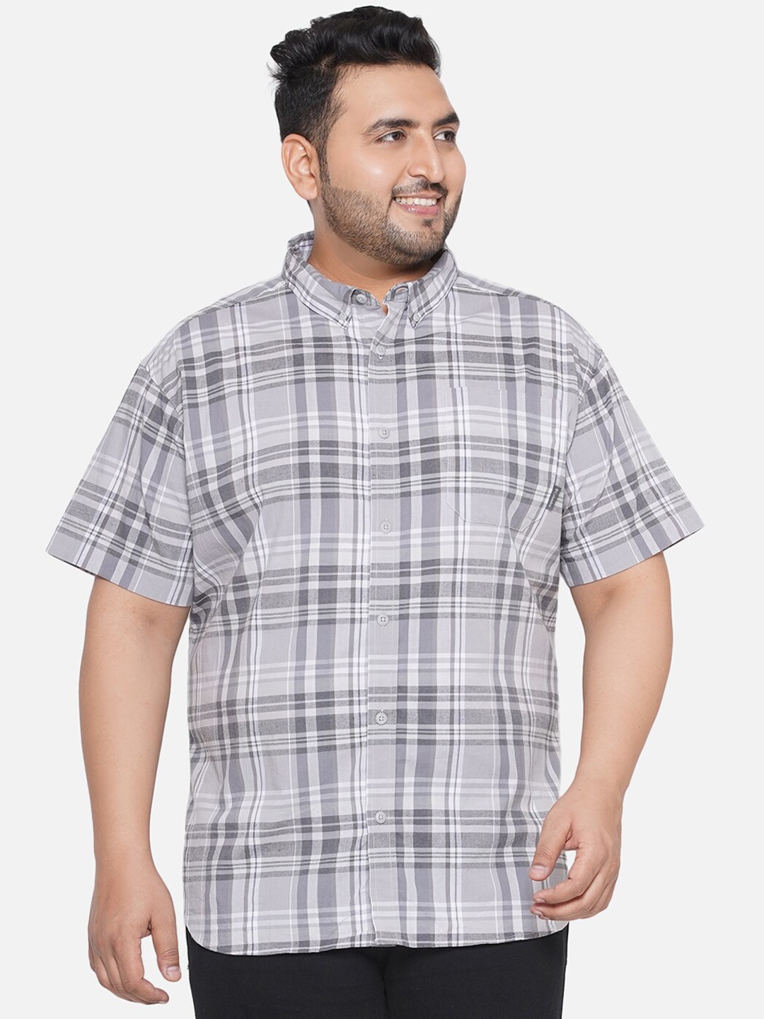 

Santonio Plus Size Classic Tartan Checks Casual Shirt, Grey