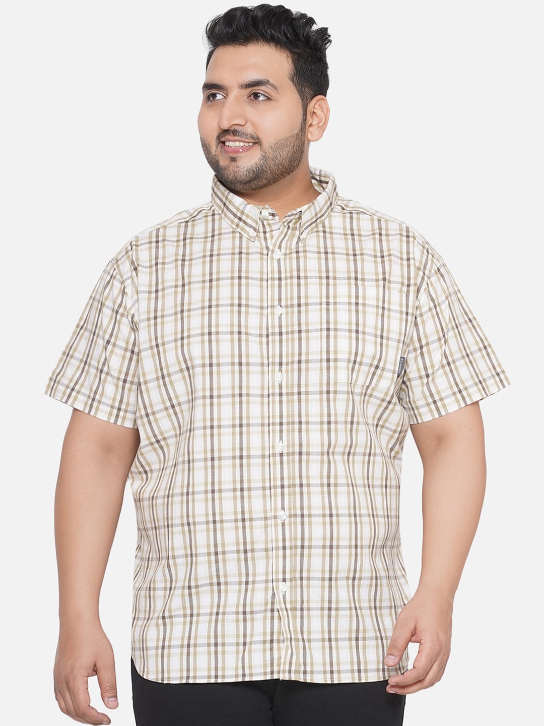 

Santonio Plus Size Classic Checked Pure Cotton Casual Shirt, Olive