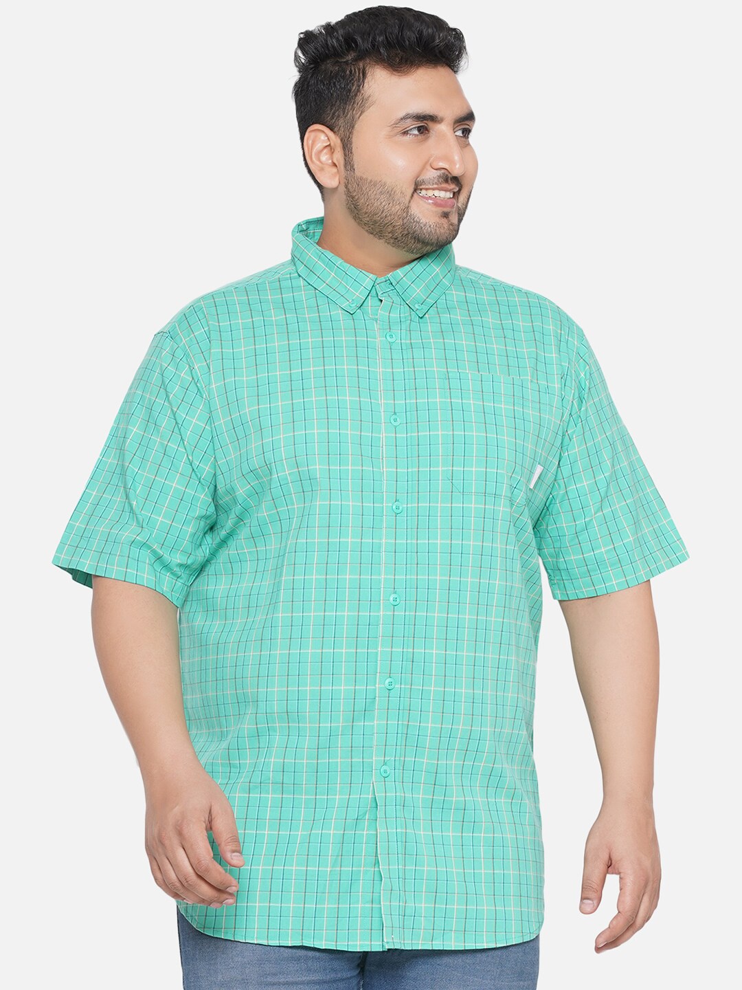 

Santonio Plus Size Classic Checked Pure Cotton Casual Shirt, Green