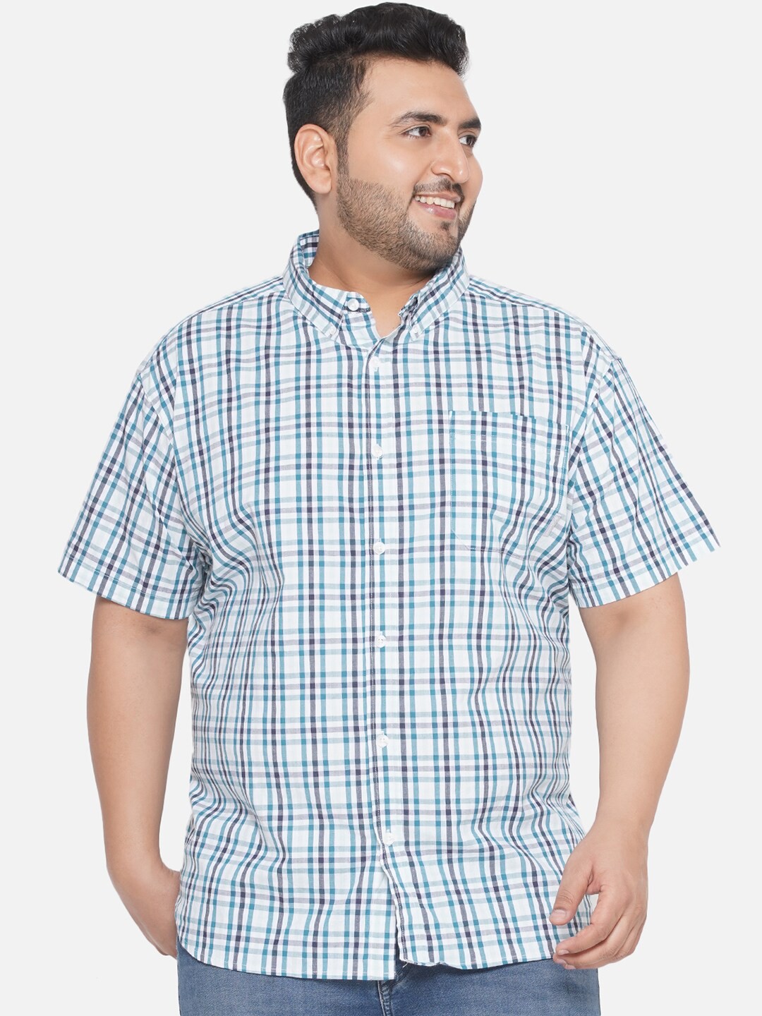 

Santonio Plus Size Classic Checked Pure Cotton Casual Shirt, Green