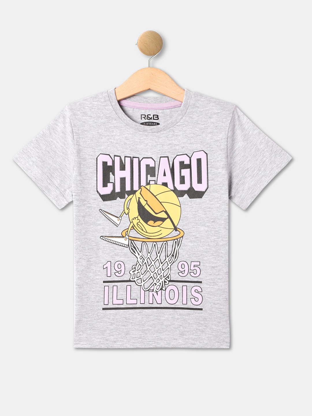 

R&B Boys Typography Printed Cotton T-shirt, Grey