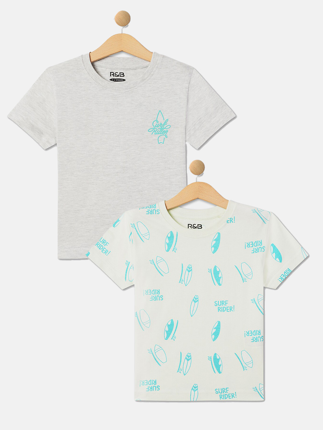 

R&B Boys Pack Of 2 Conversational Printed Cotton T-Shirt, White