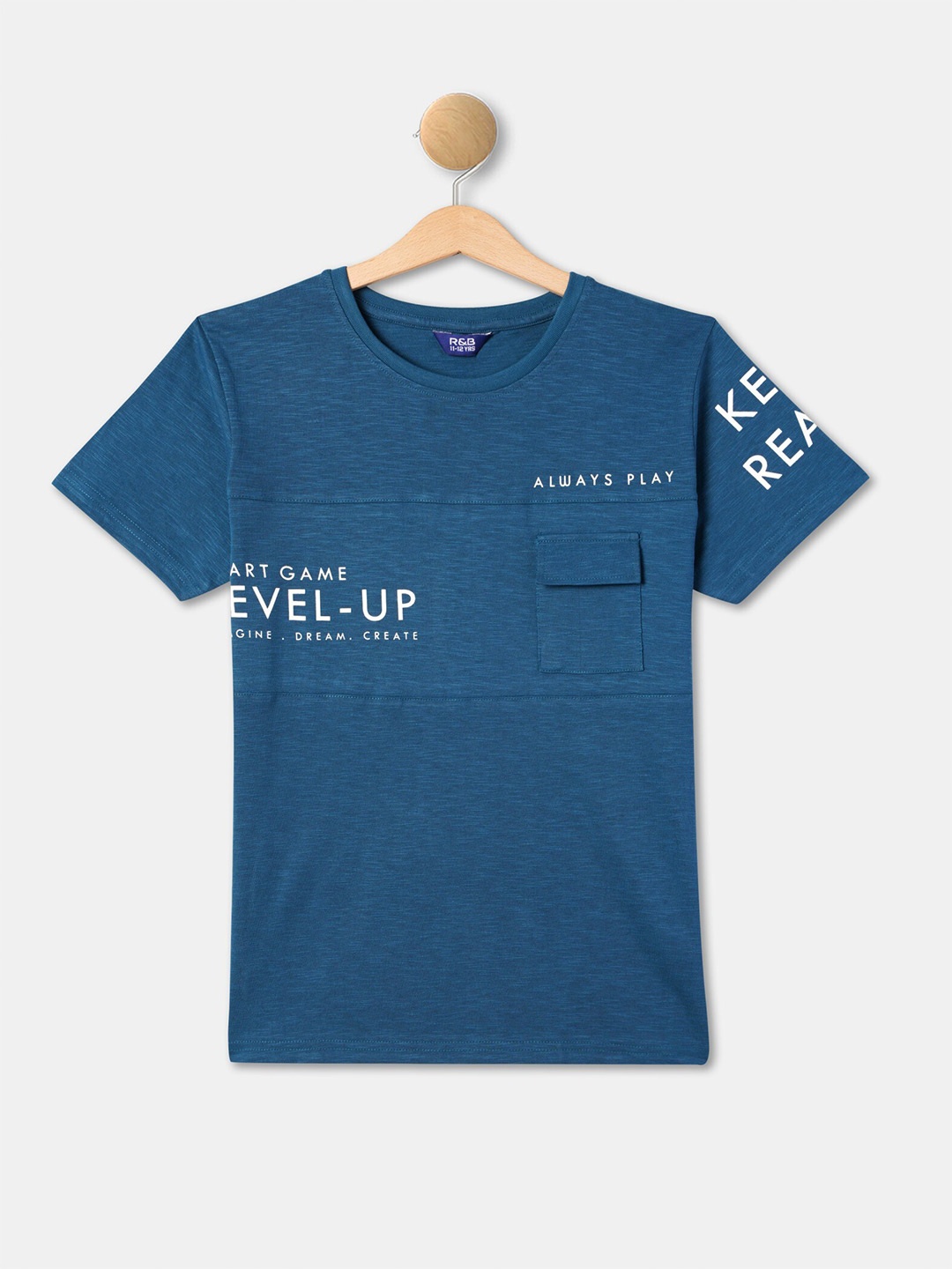 

R&B Boys Typography Printed Cotton Pockets T-shirt, Blue