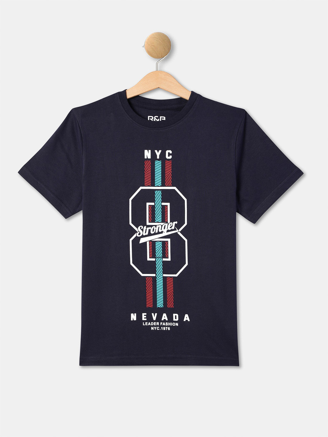 

R&B Boys Varsity Printed Cotton T-shirt, Blue