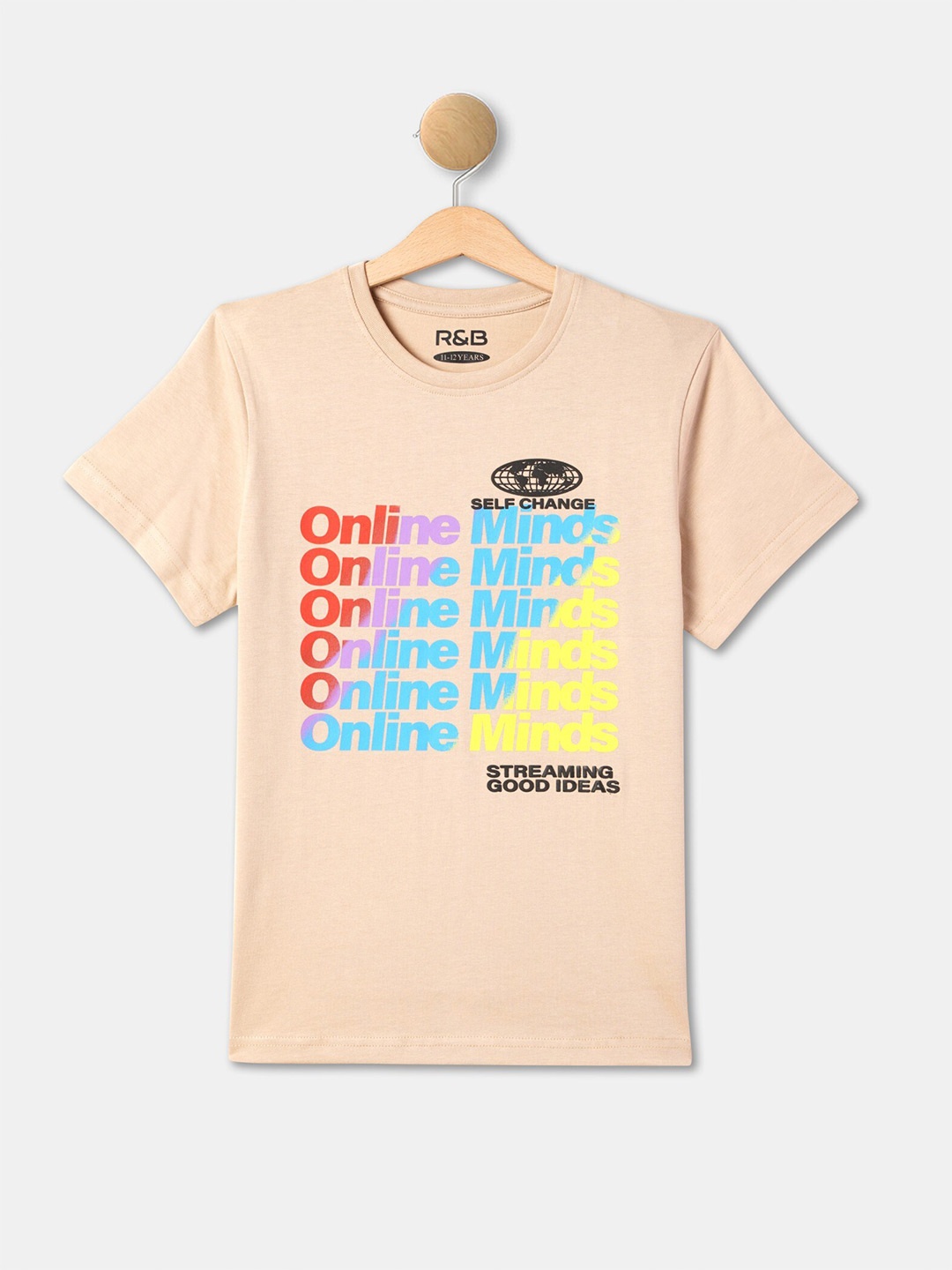 

R&B Boys Typography Printed Cotton T-Shirt, Beige