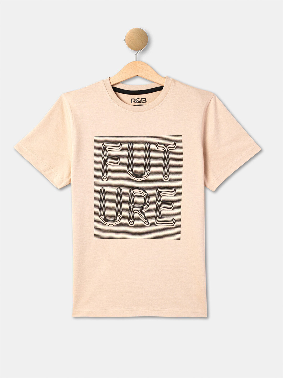 

R&B Boys Typography Printed Cotton T-shirt, Beige