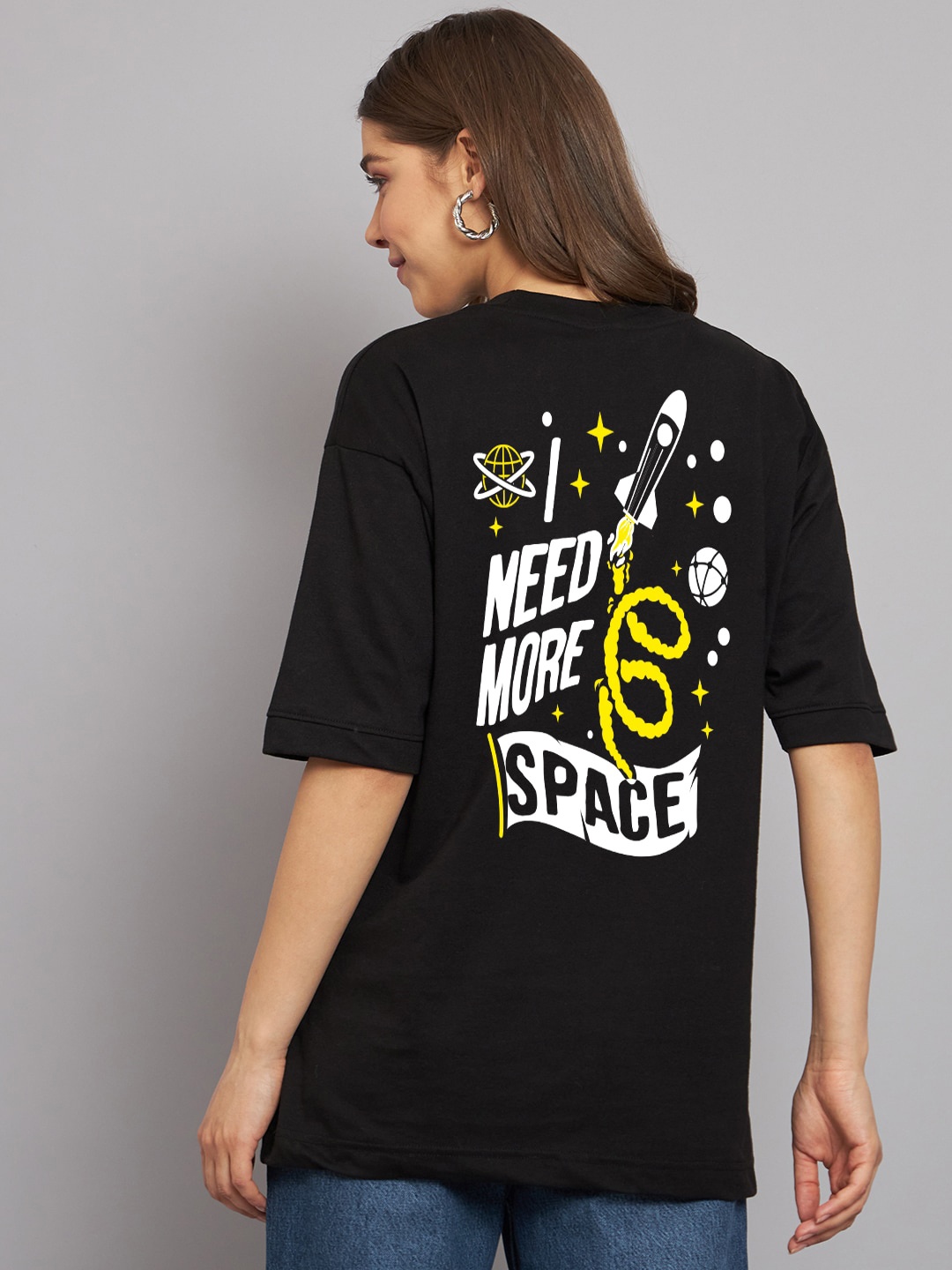 

Imsa Moda Typography Printed Oversized Cotton T-shirt, Black