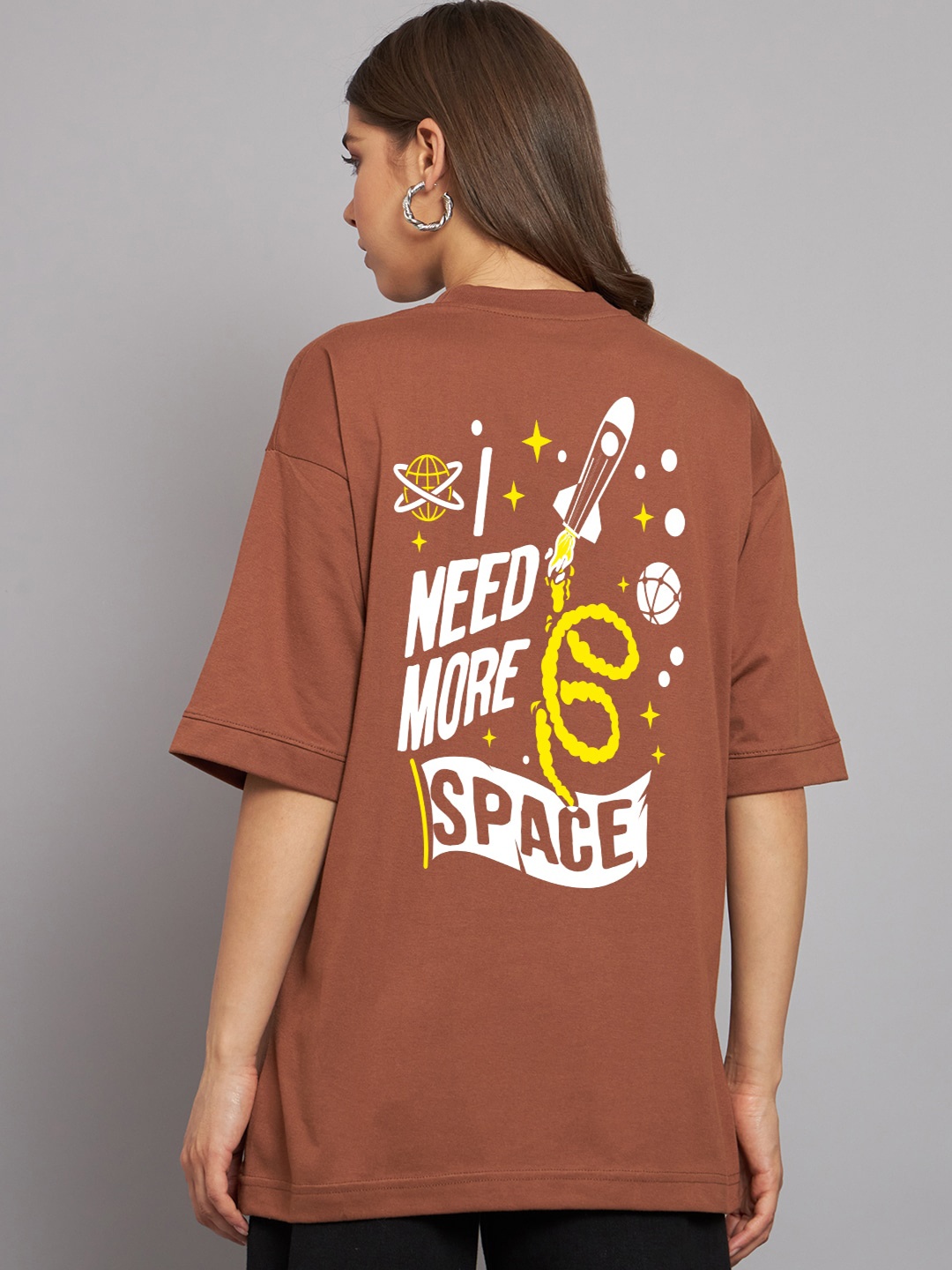 

Imsa Moda Typography Printed Knitted Cotton Casual T-shirt, Coffee brown