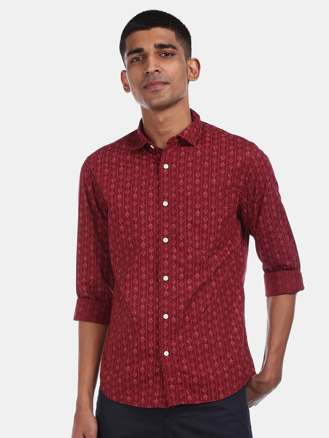 

V-Mart Opaque Printed Cotton Casual Shirt, Red