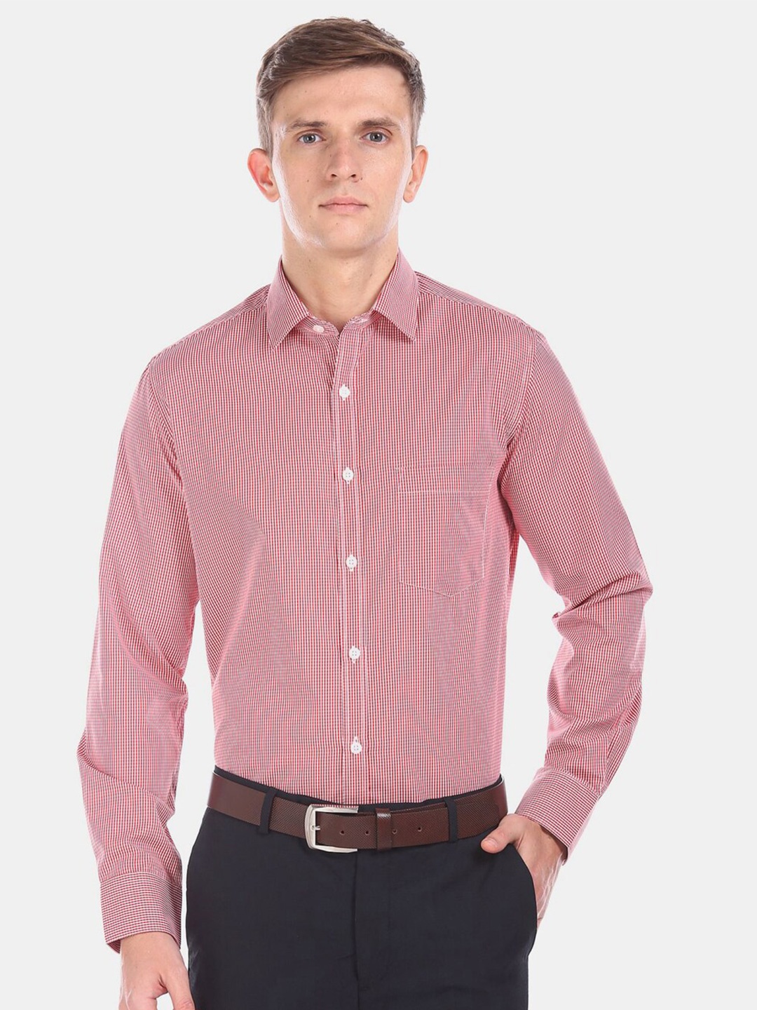 

V-Mart Micro Checks Opaque Checked Cotton Casual Shirt, Red