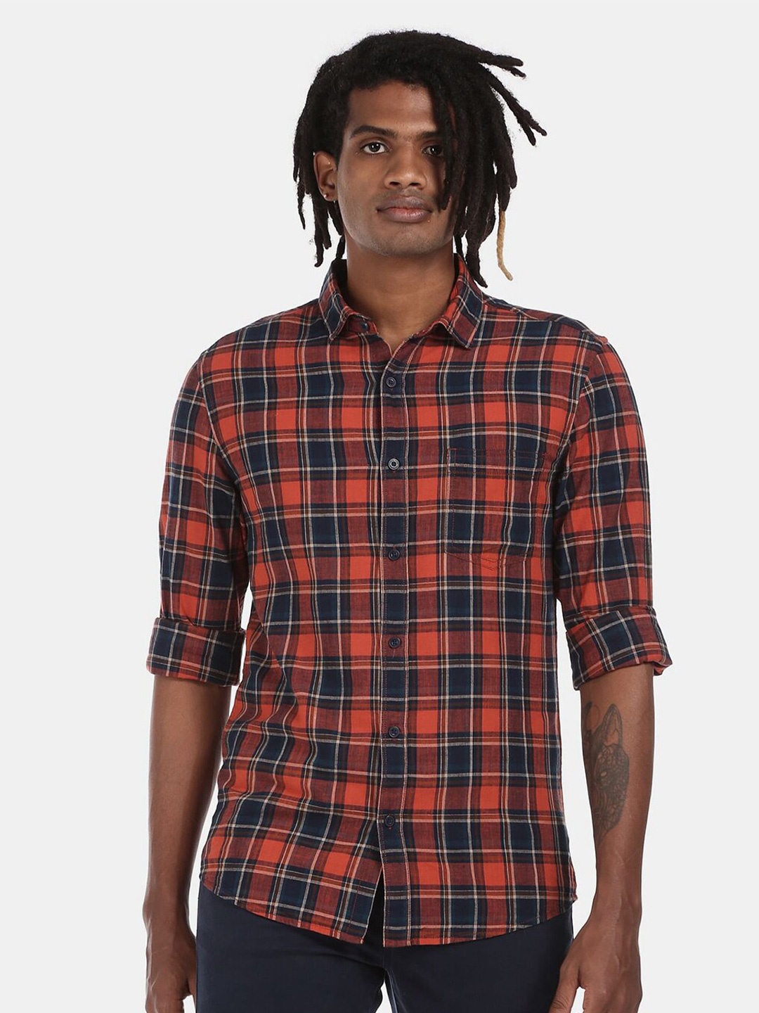 

V-Mart Tartan Checked Cotton Casual Shirt, Blue