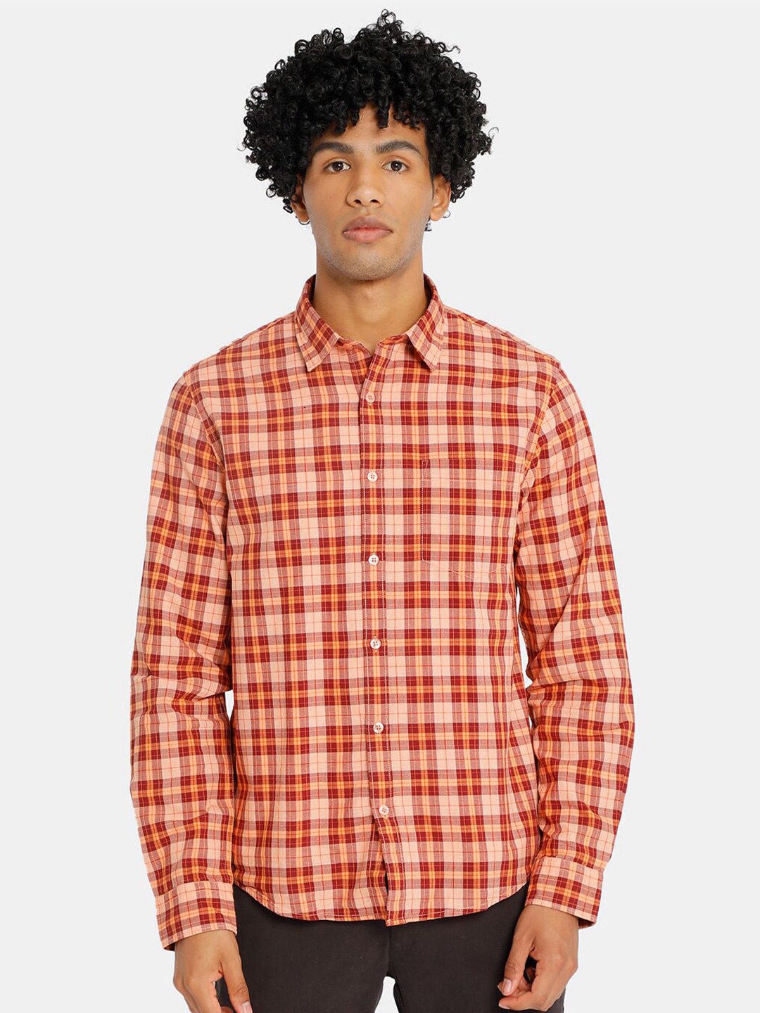 

V-Mart Tartan Checked Casual Cotton Shirt, Orange