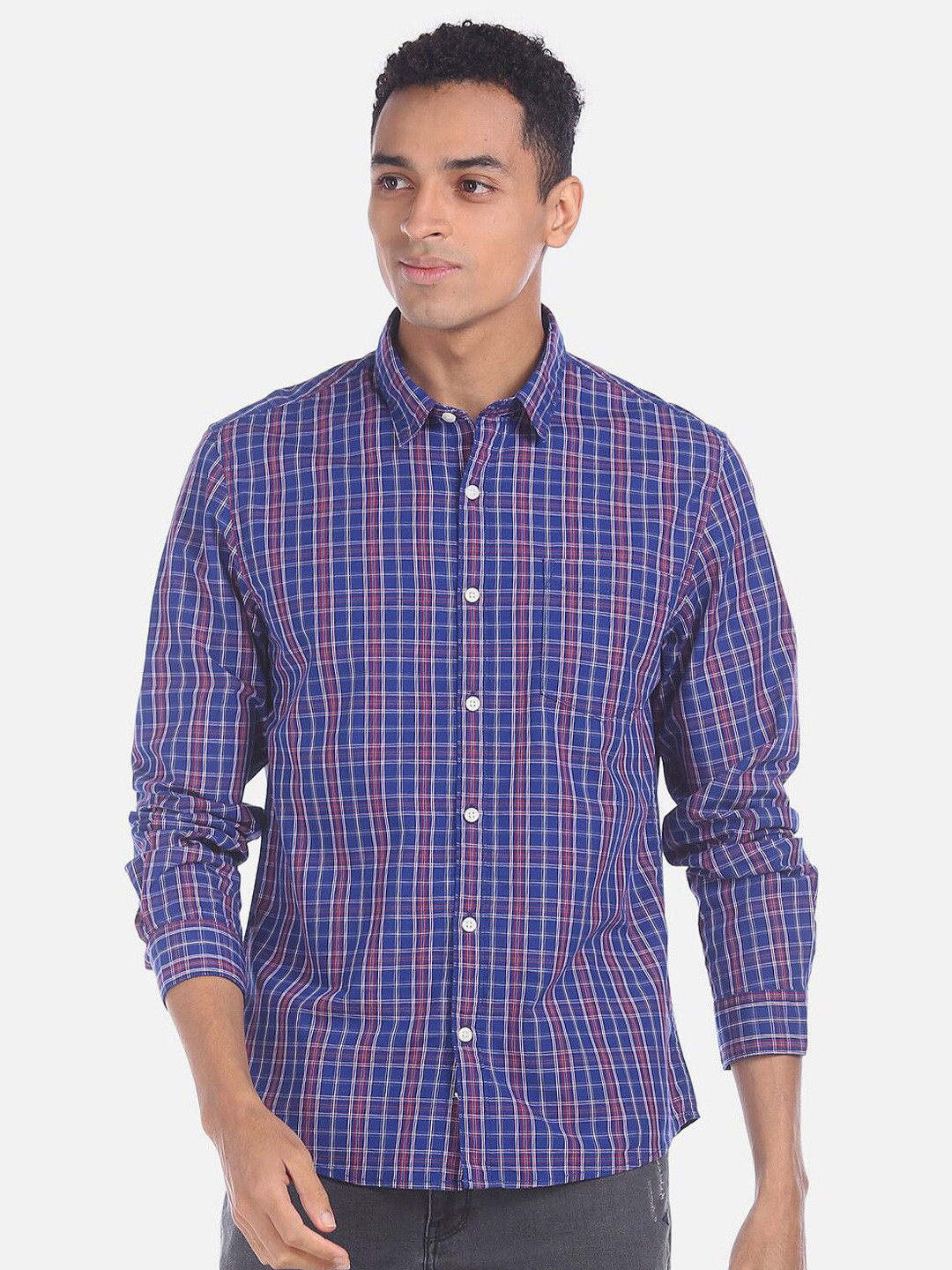 

V-Mart Opaque Checked Cotton Casual Shirt, Blue