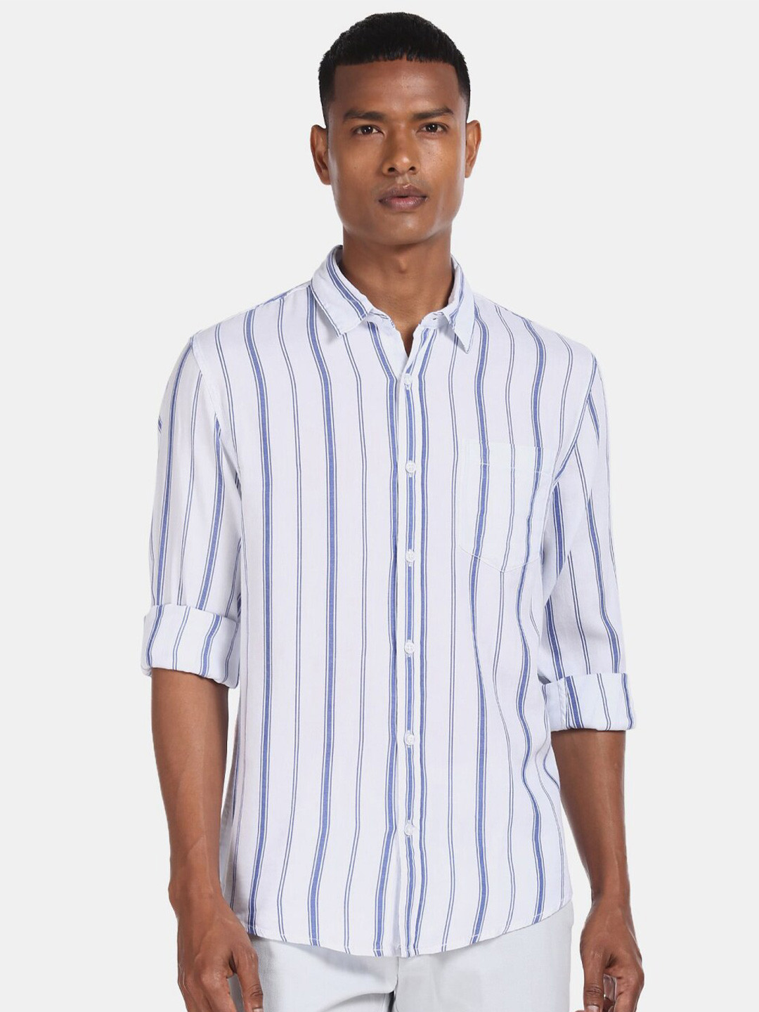 

V-Mart Opaque Striped Cotton Casual Shirt, White