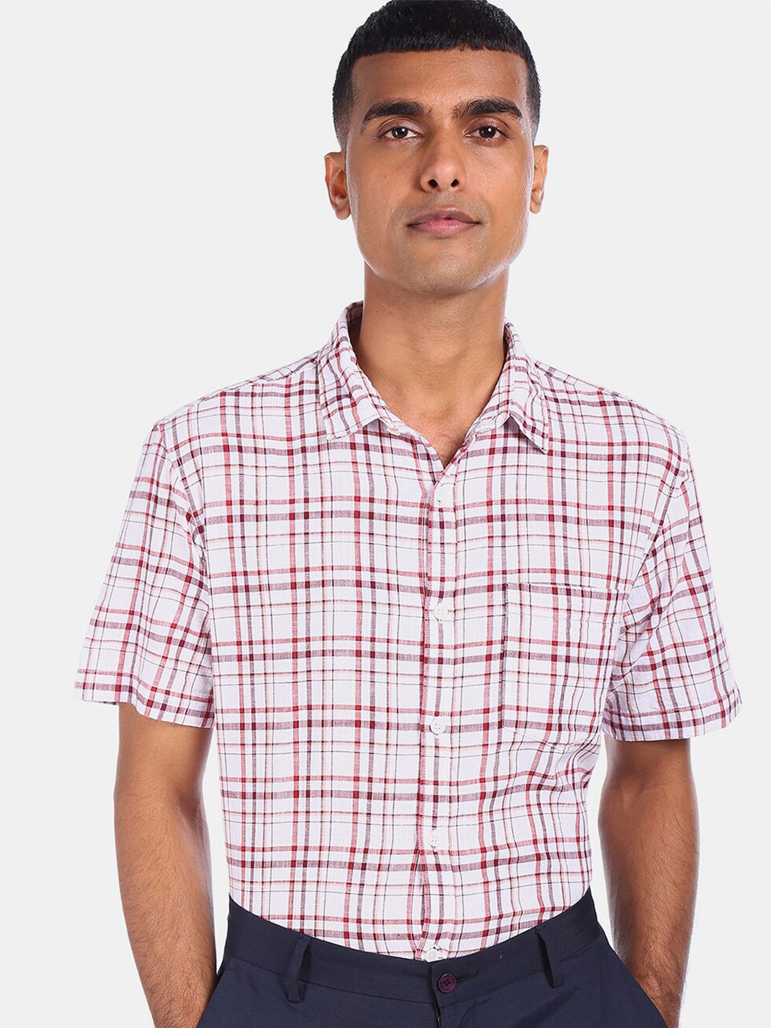 

V-Mart Opaque Checked Cotton Casual Shirt, White