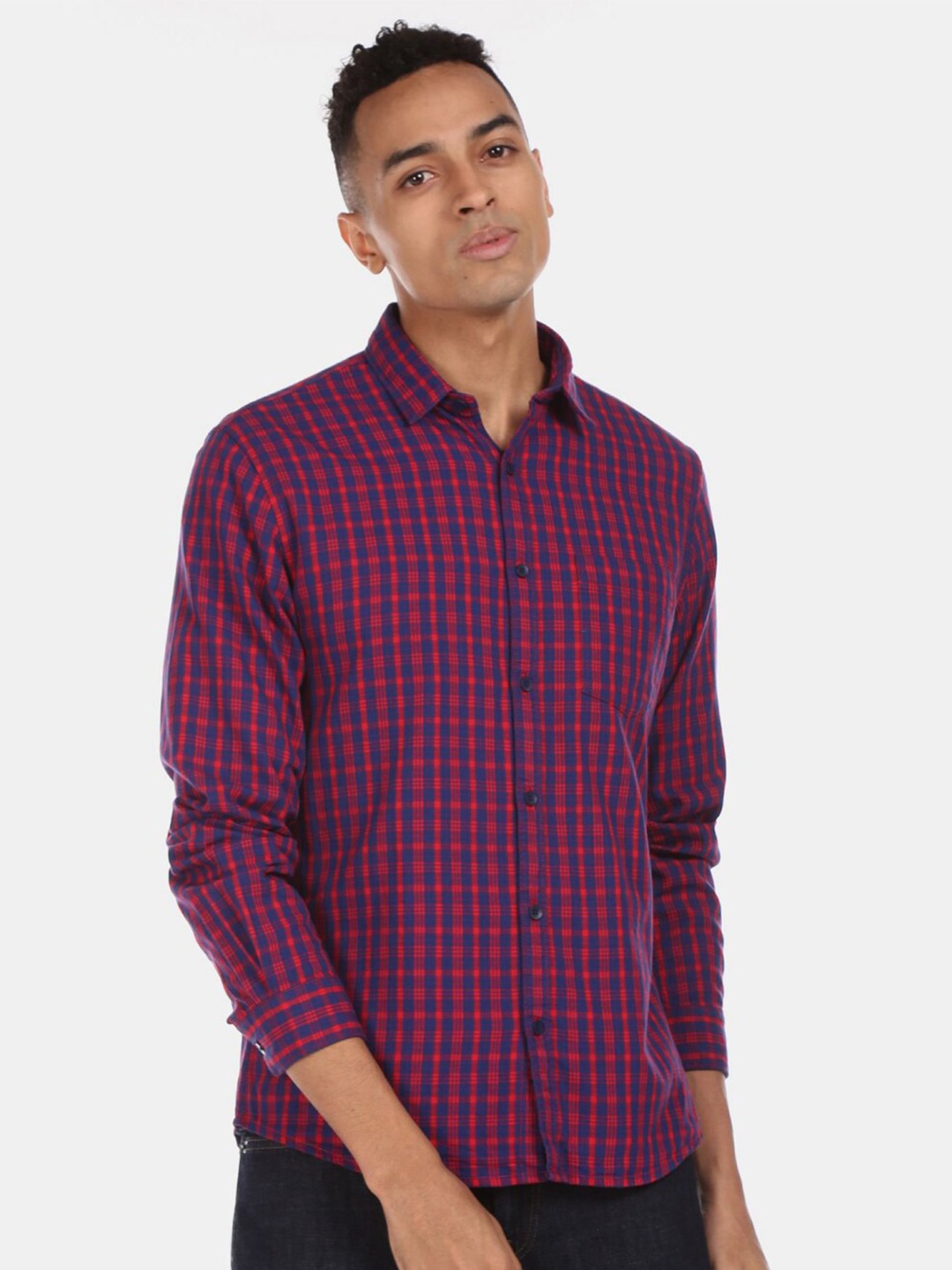 

V-Mart Checked Cotton Casual Shirt, Blue