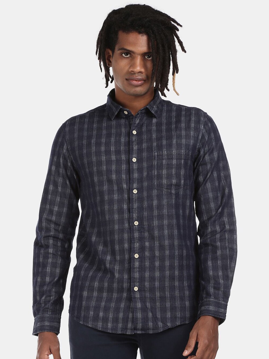 

V-Mart Tartan Checked Cotton Casual Shirt, Blue