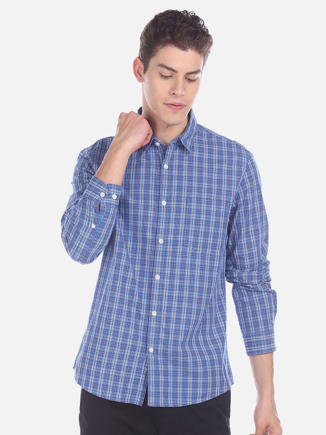 

V-Mart Long Sleeves Tartan Checked Casual Cotton Shirt, Blue