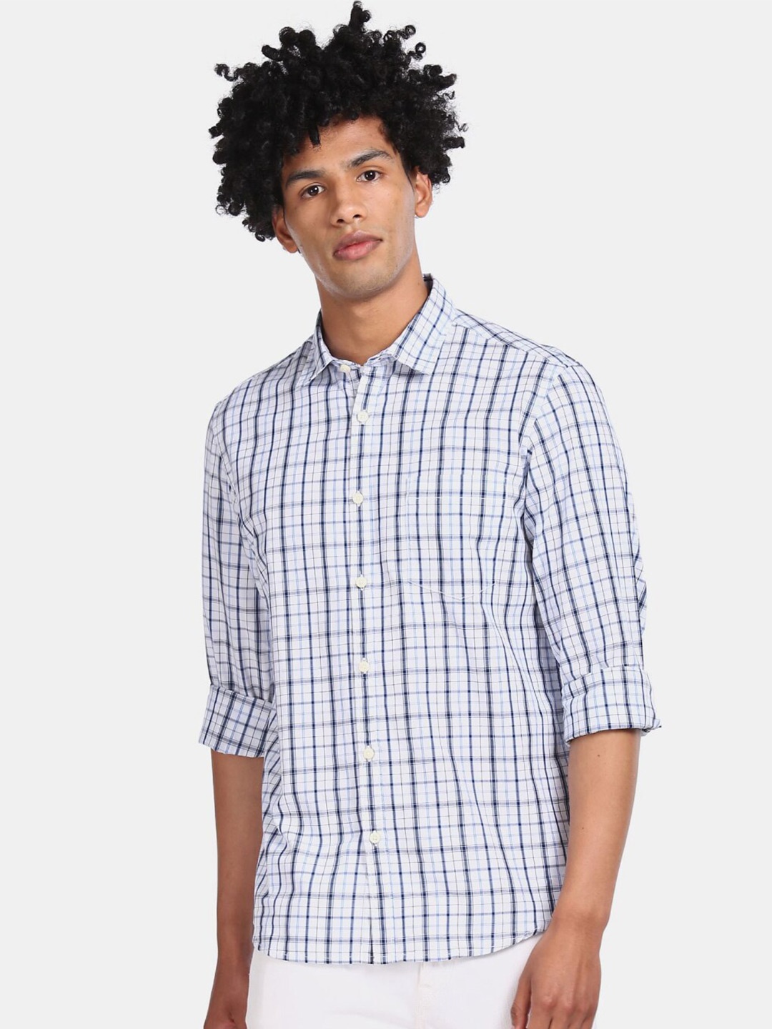 

V-Mart Tartan Checked Cotton Casual Shirt, White