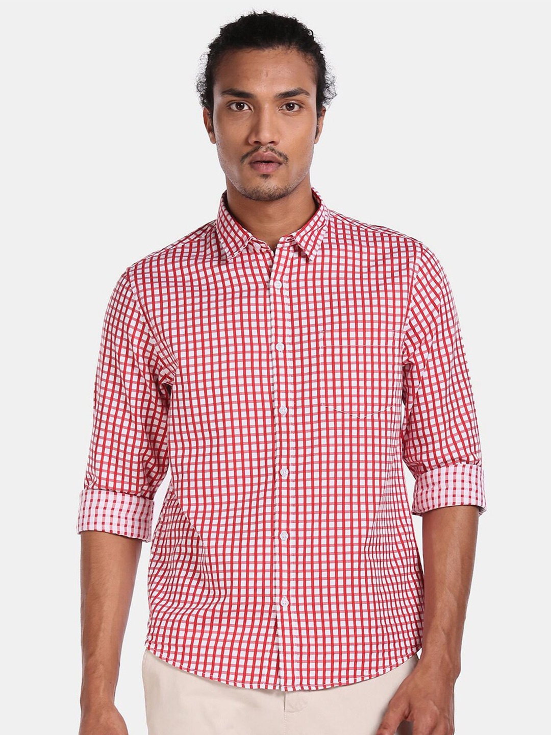 

V-Mart Gingham Checked Cotton Casual Shirt, Red