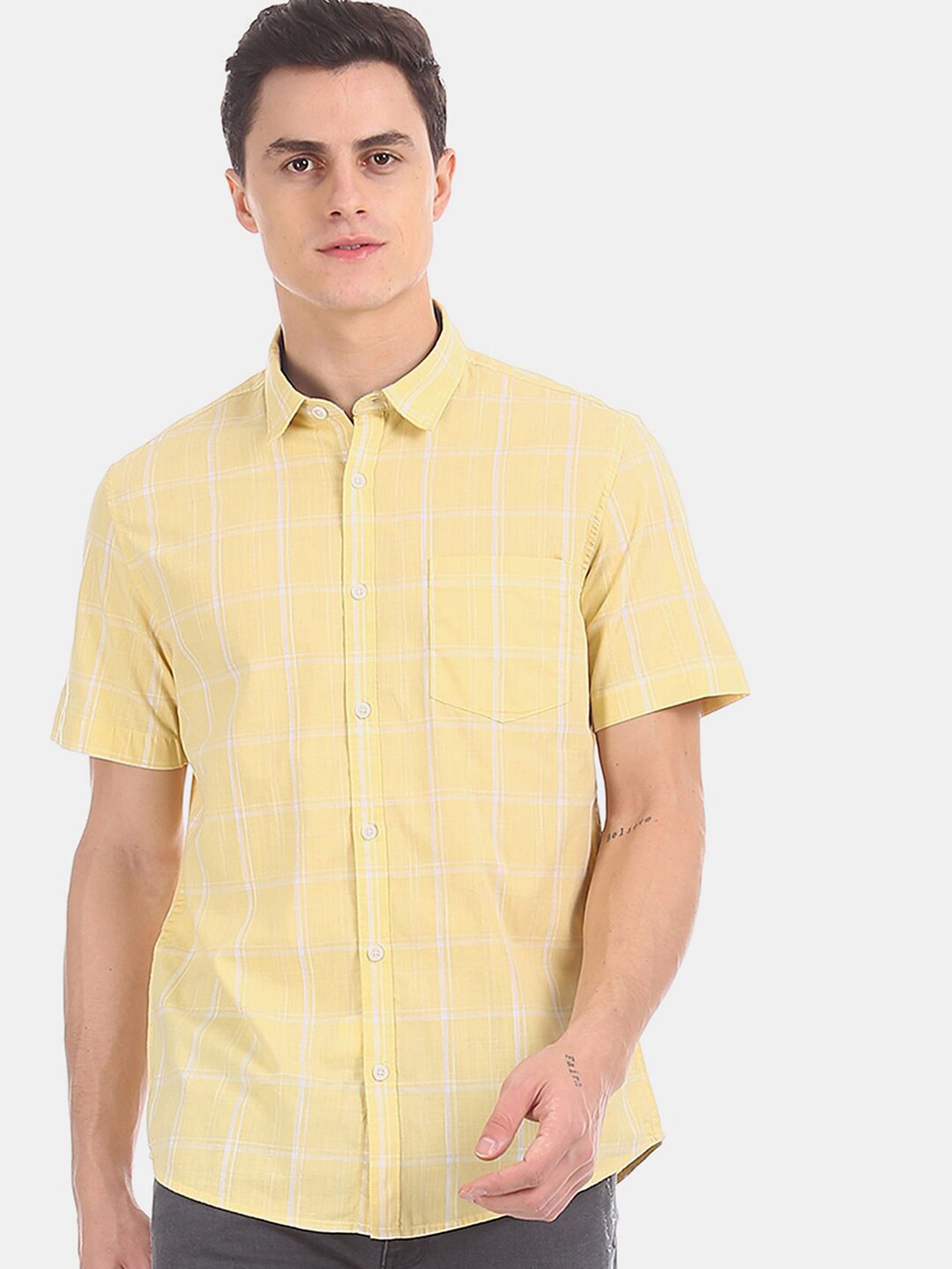 

V-Mart Windowpane Checked Casual Shirt, Yellow