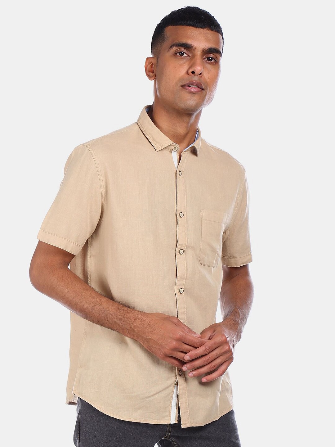 

V-Mart Opaque Cotton Casual Shirt, Beige