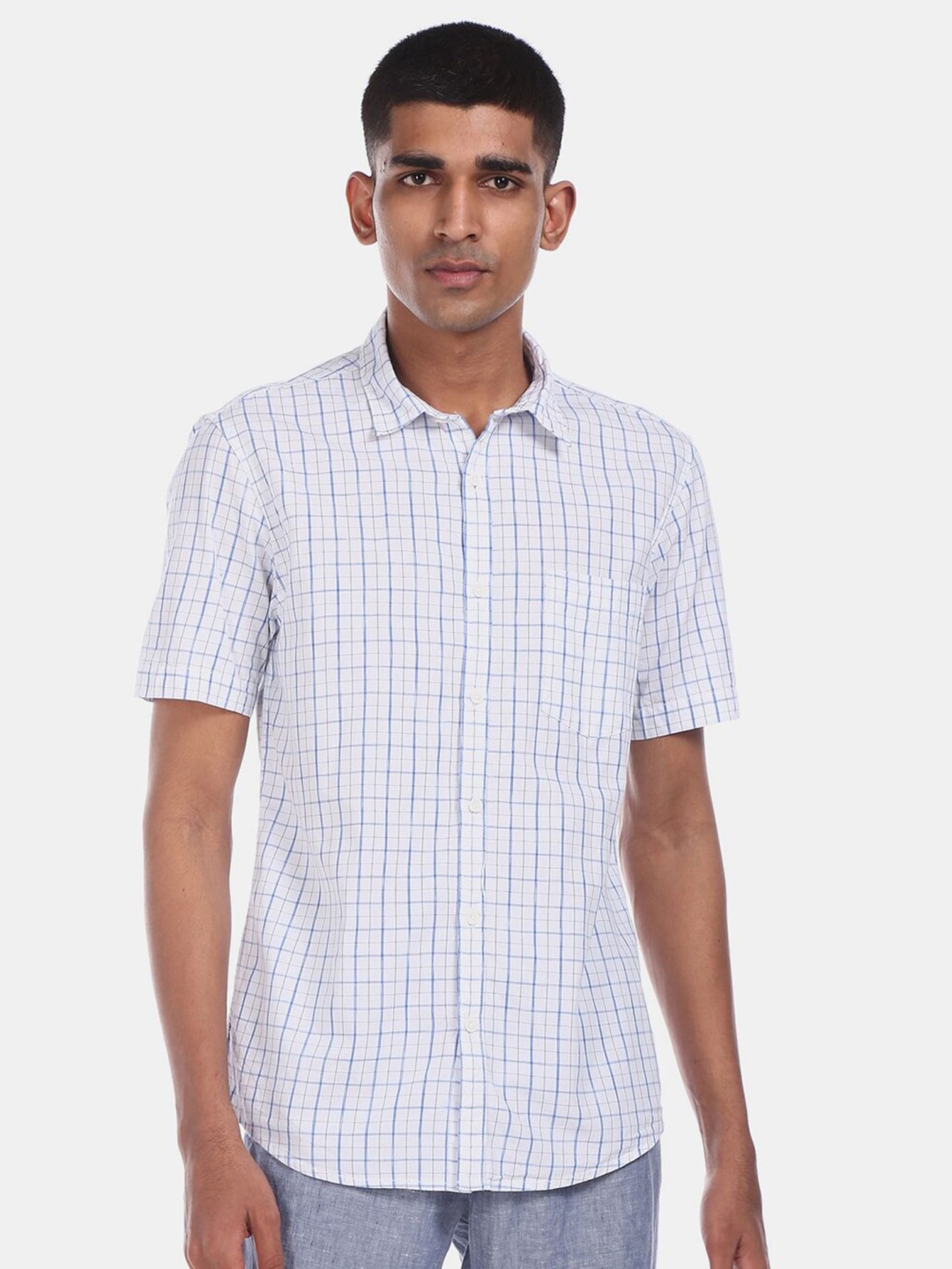 

V-Mart Checked Cotton Casual Shirt, White