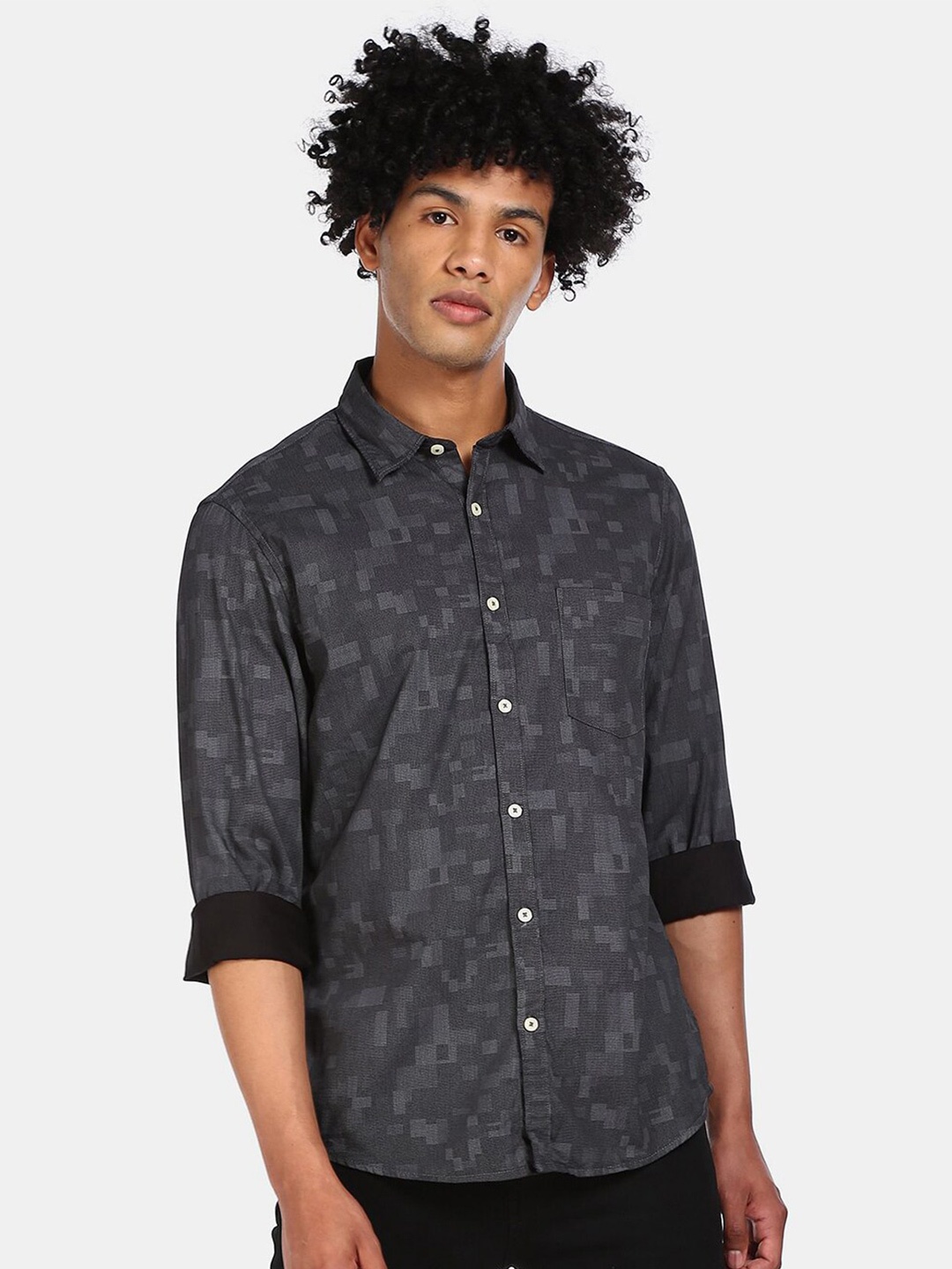 

V-Mart Opaque Cotton Printed Casual Shirt, Grey