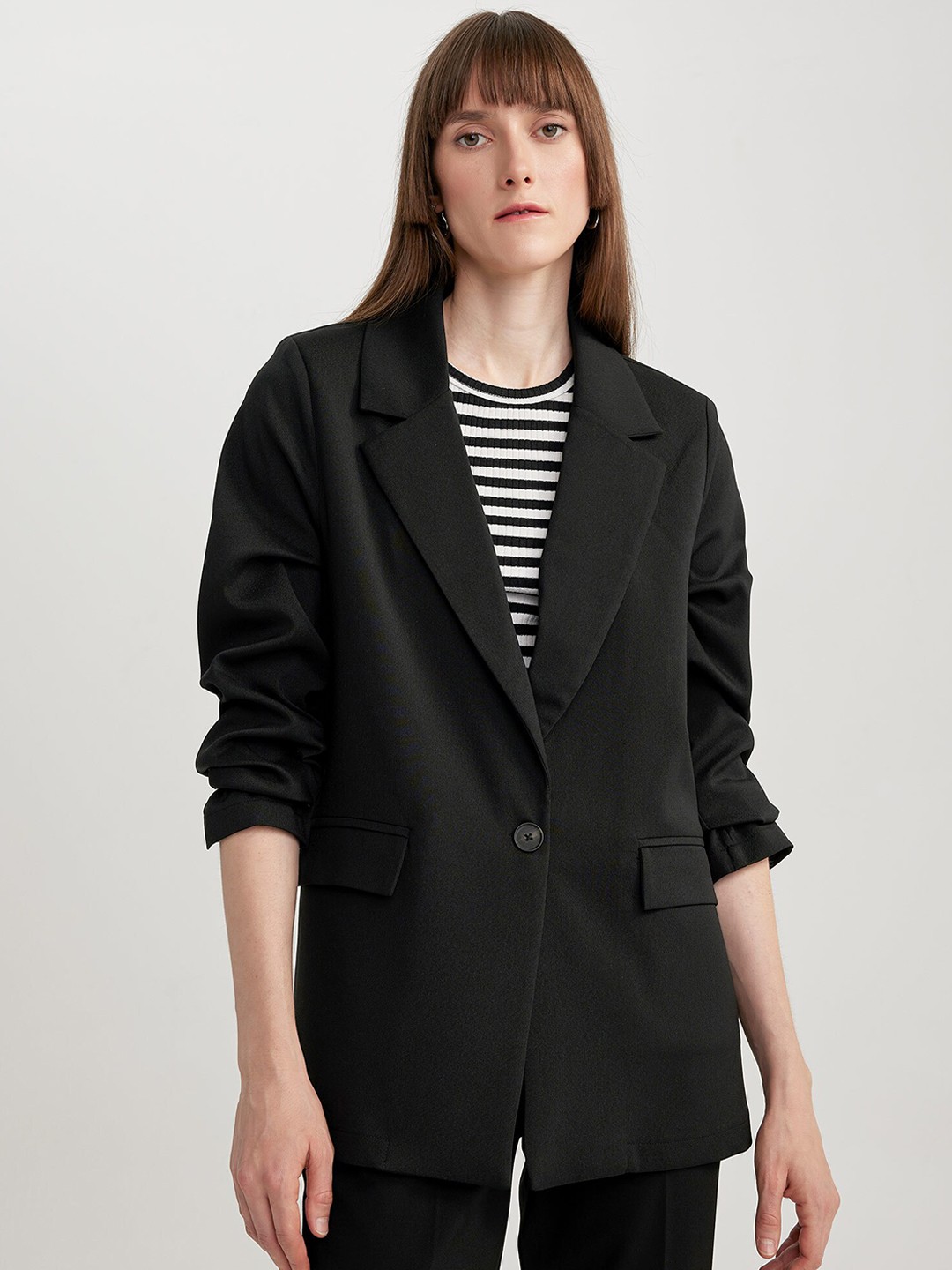 

DeFacto Notched Lapel Collar Single-Breasted Blazer, Black