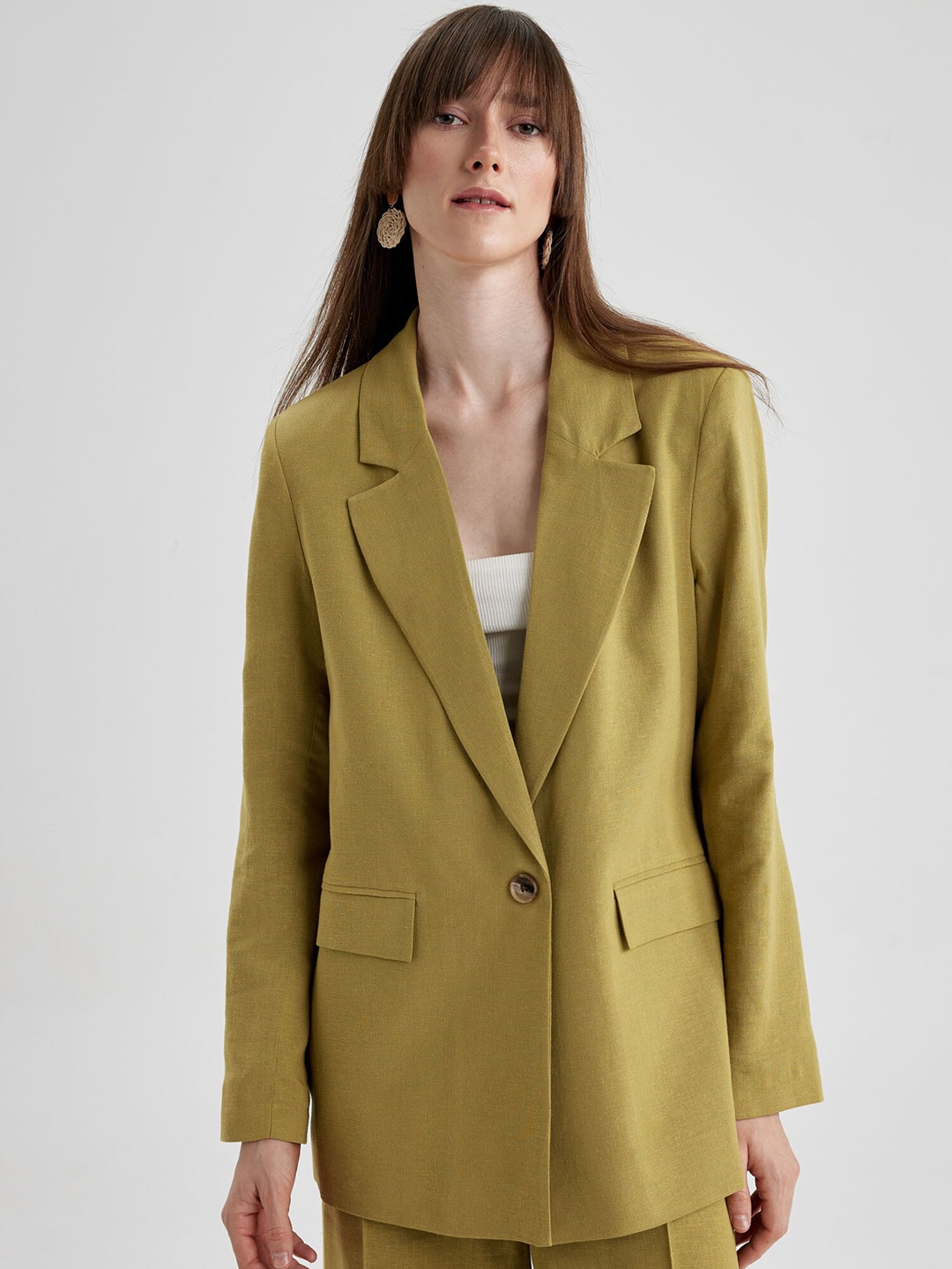 

DeFacto Single-Breasted Formal Blazer, Olive