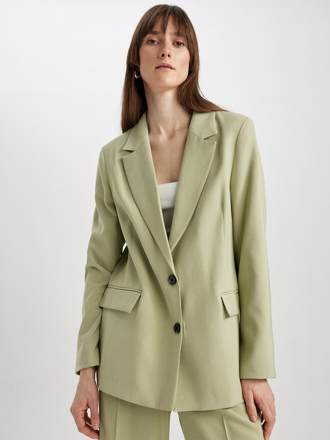 

DeFacto Single-Breasted Casual Blazer, Green