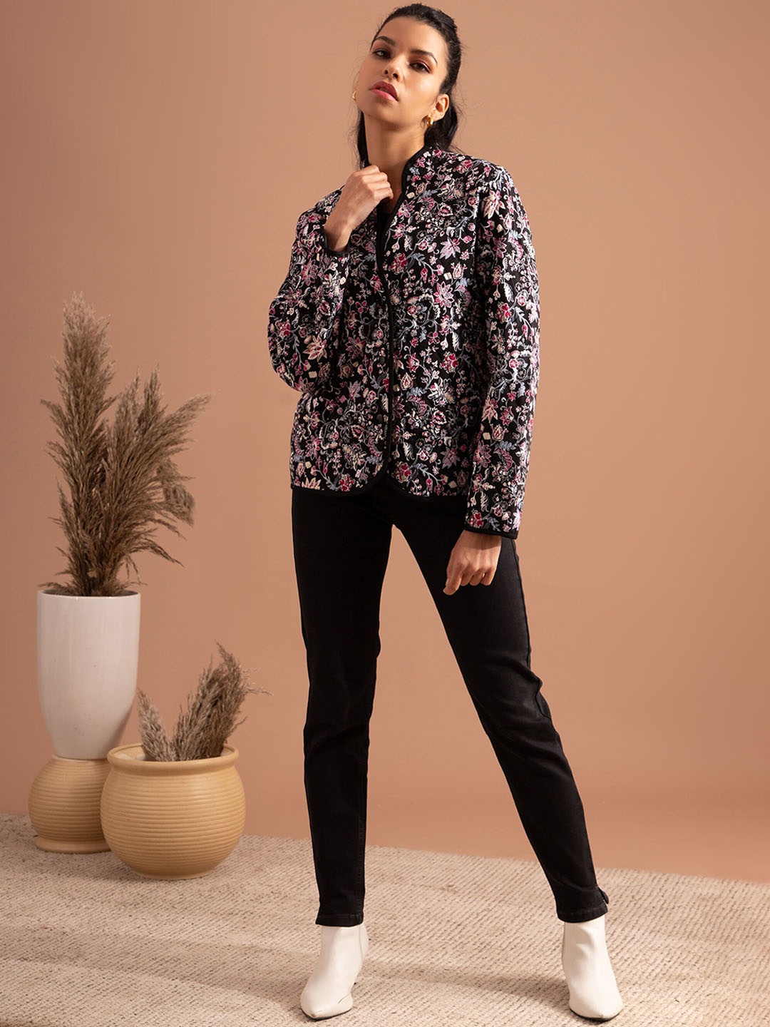 

B.Copenhagen Floral Printed Pure Cotton Tailored Jacket, Black