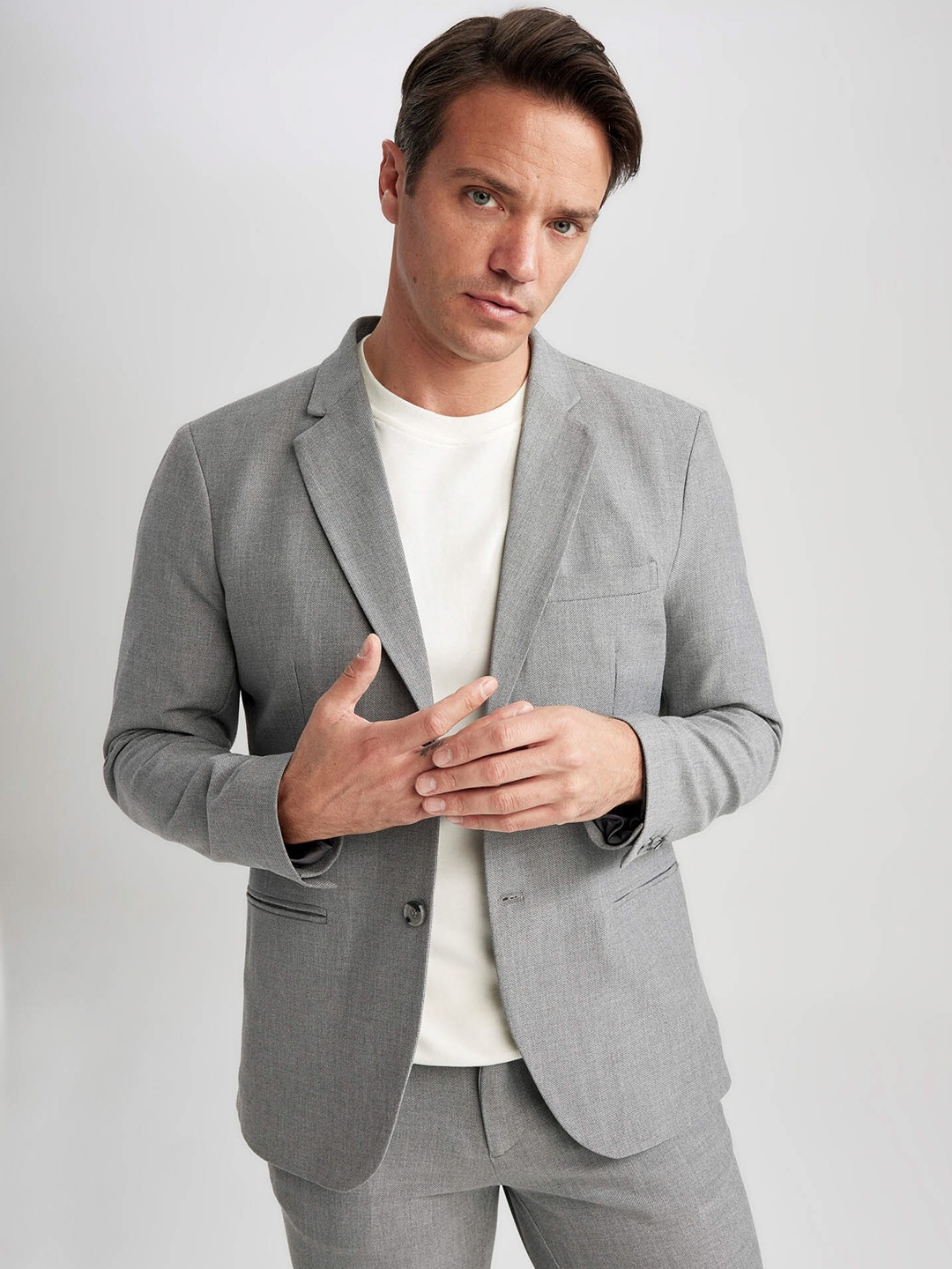 

DeFacto Single-Breasted Casual Blazer, Grey