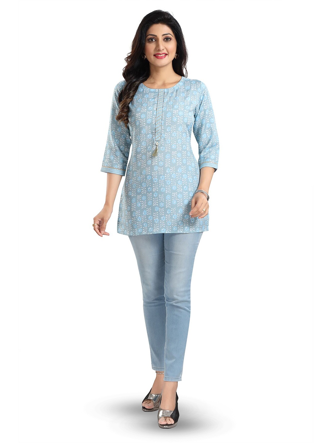 

keshubaba Floral Printed Tunic, Blue