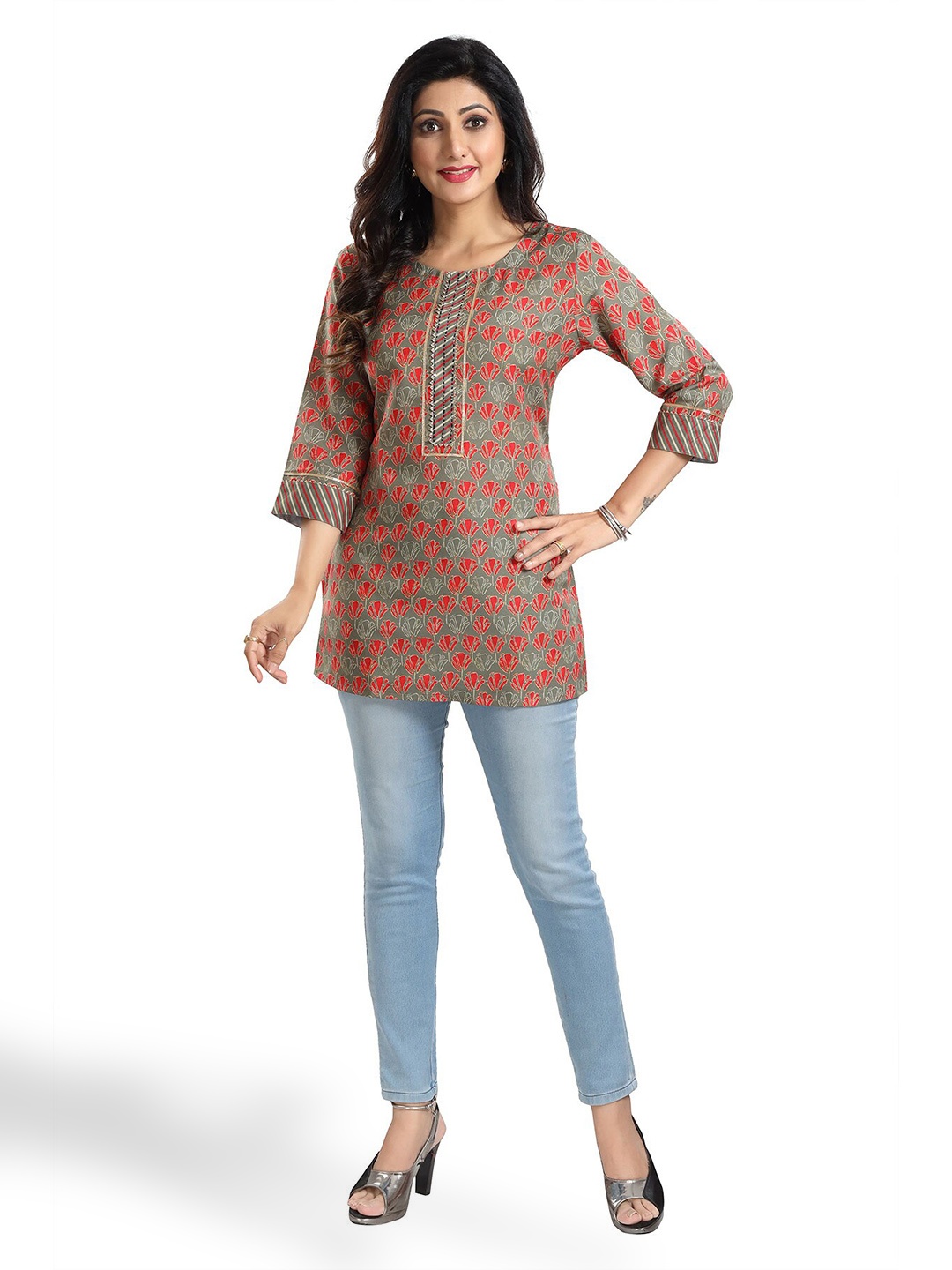 

keshubaba Floral Printed Kurti, Green