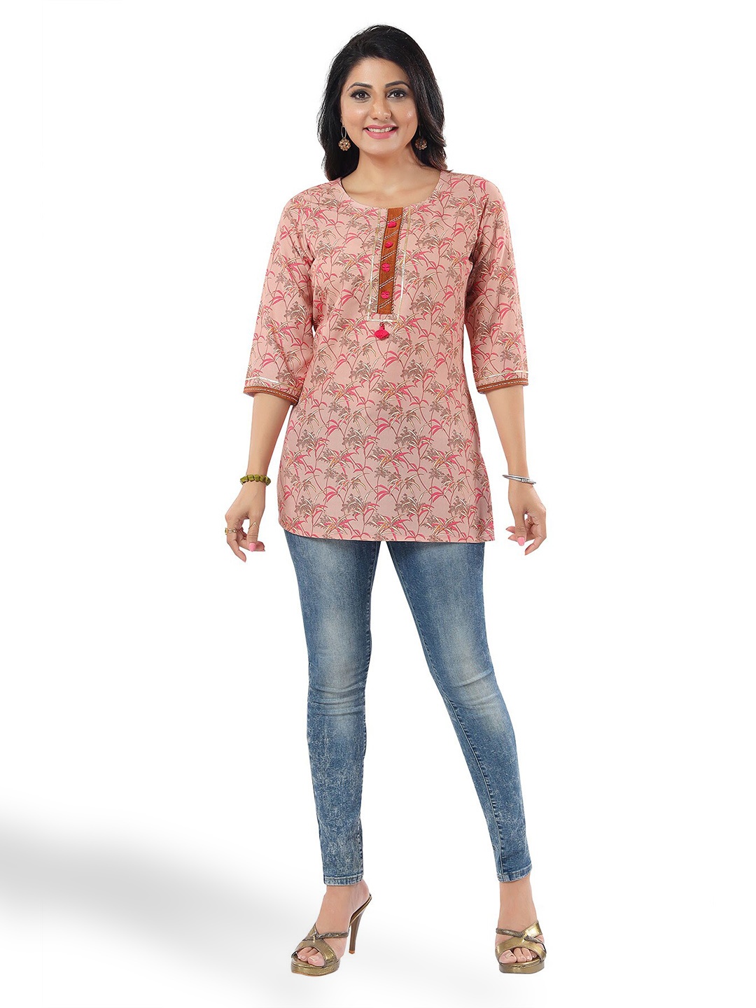 

keshubaba Floral Printed Kurti, Peach