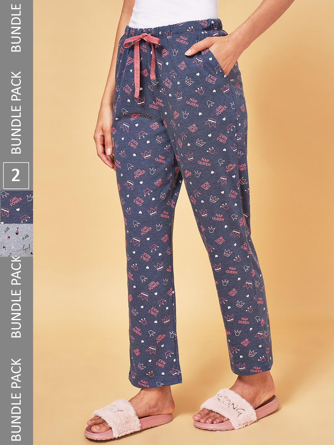 

YU by Pantaloons Pack of 2 Printed Cotton Lounge Pants, Blue