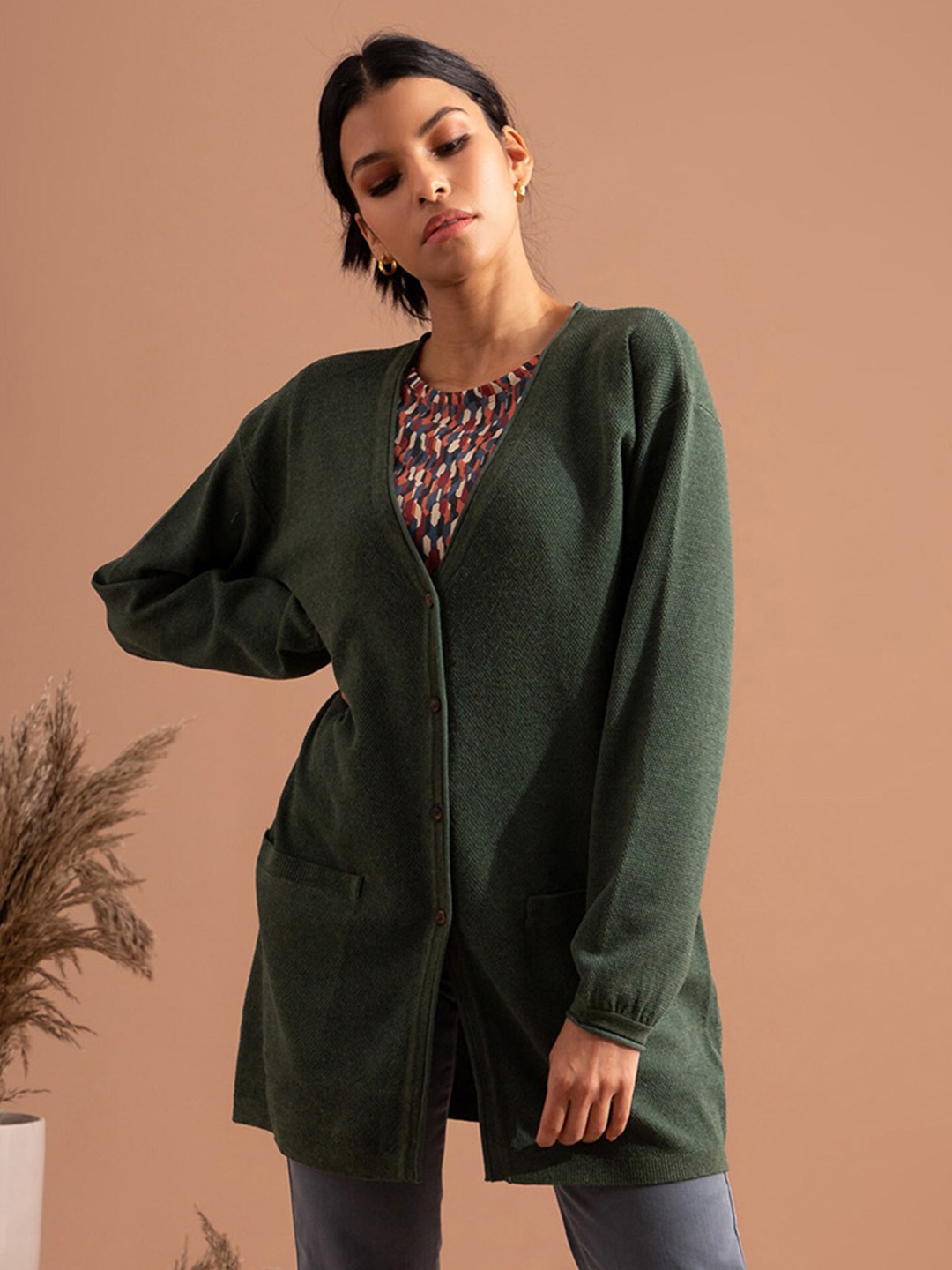 

B.Copenhagen V-Neck LongLine Cardigan, Green