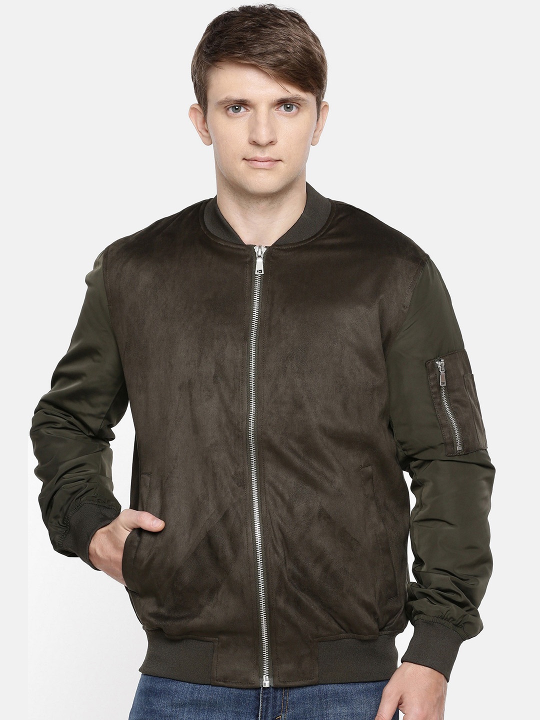 

Celio Mock Collar Zip Detail Cotton Bomber Jacket, Olive