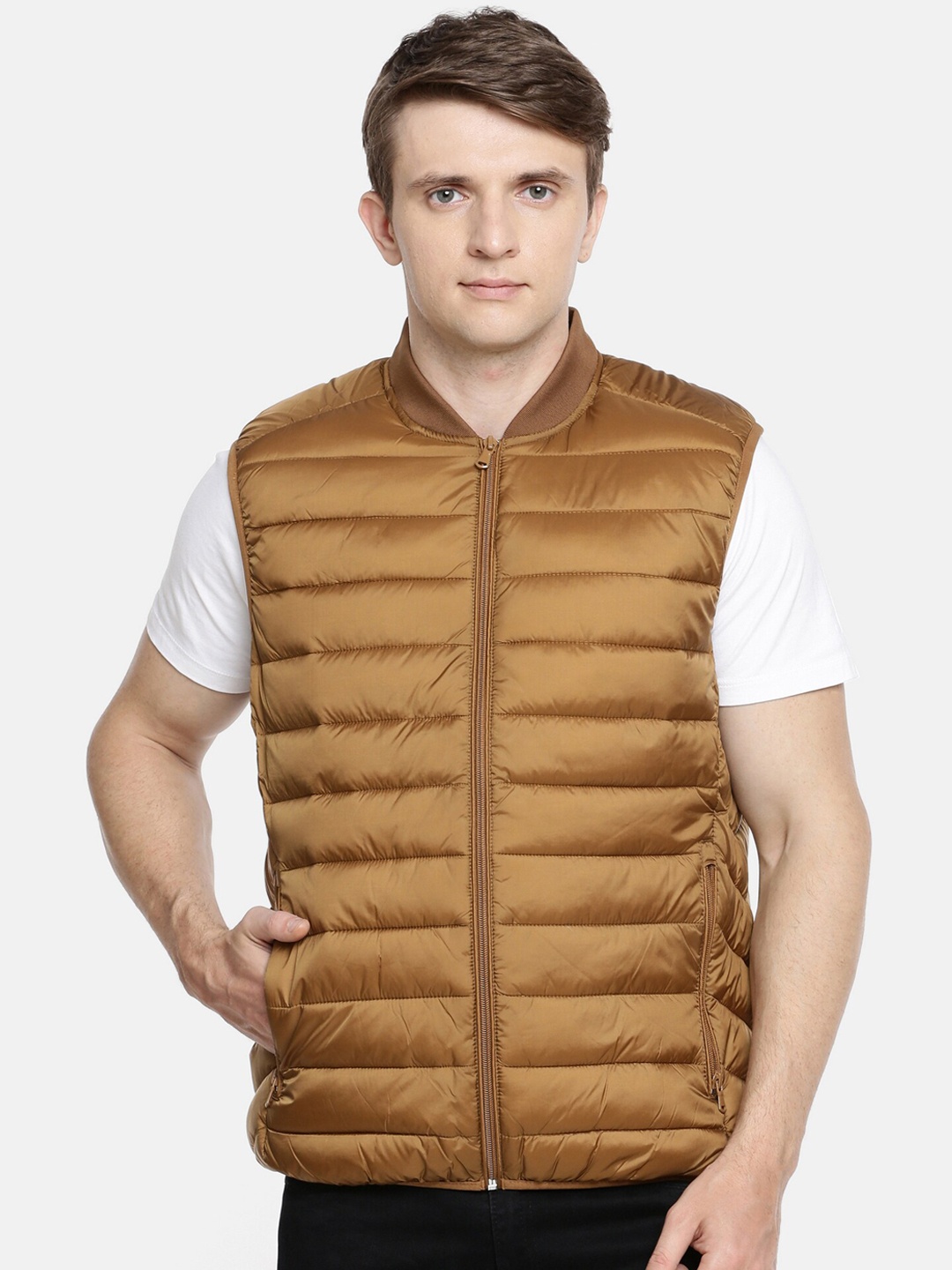 

Celio Mock Collar Zip Detail Cotton Puffer Jacket, Brown