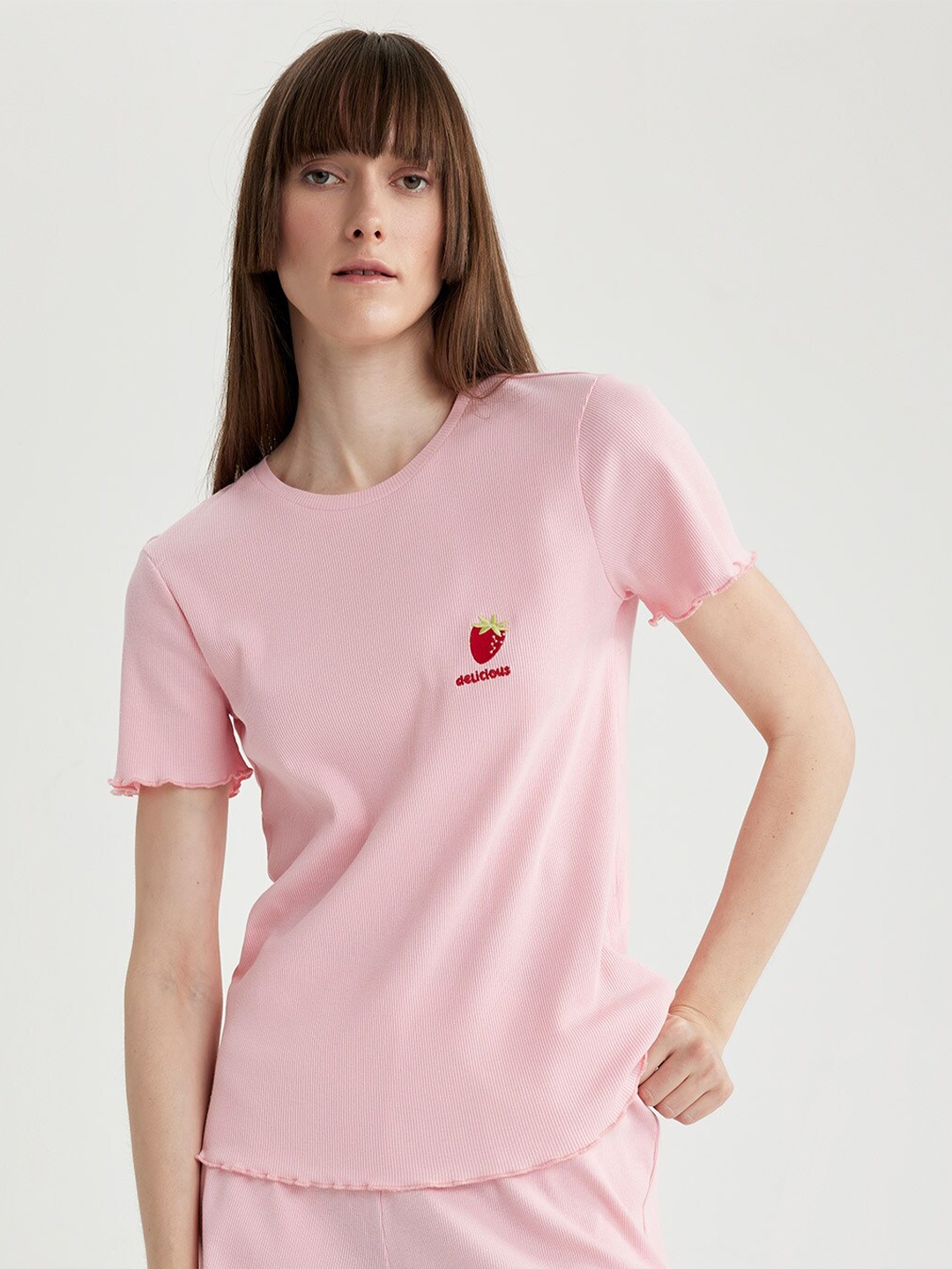 

DeFacto Cotton T-Shirt And Shorts Night Suit, Pink
