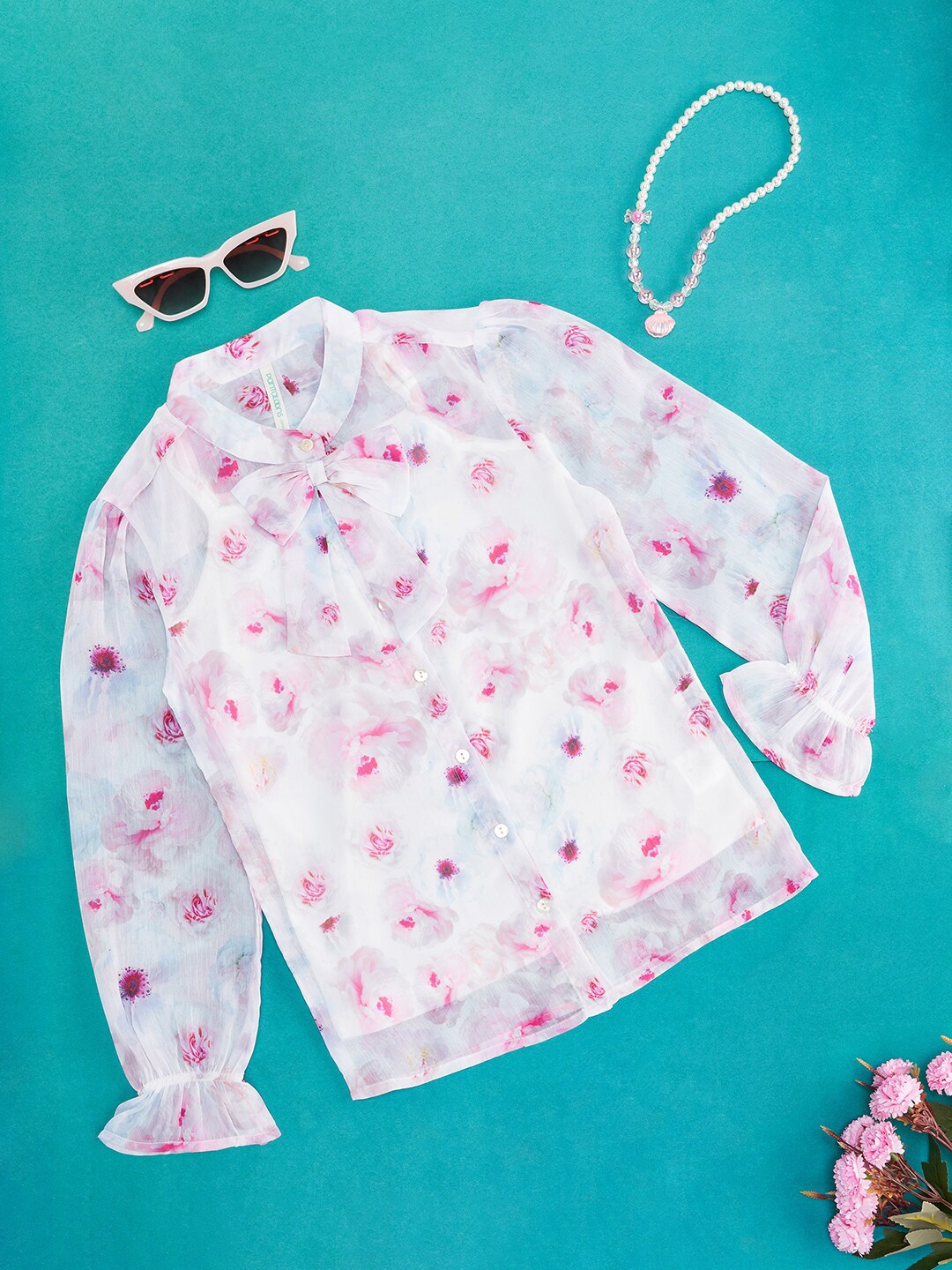 

Pantaloons Junior Floral Printed Top with a Camisole, Off white