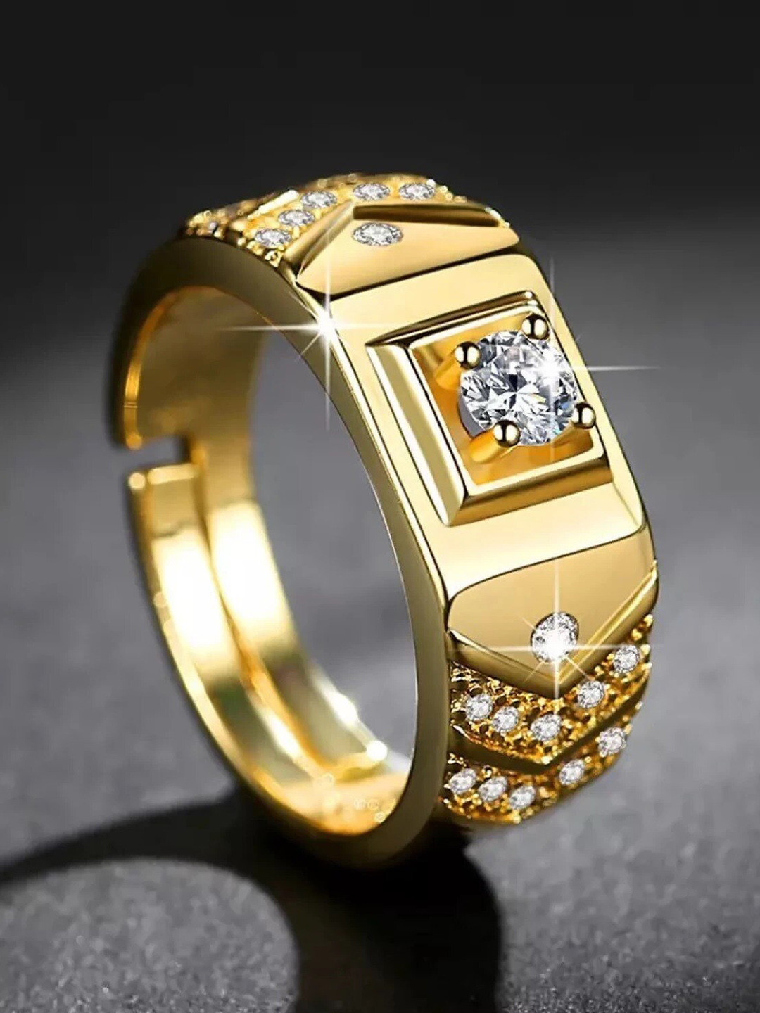 

MYKI Men Gold-Plated CZ Studded Adjustable Finger Ring