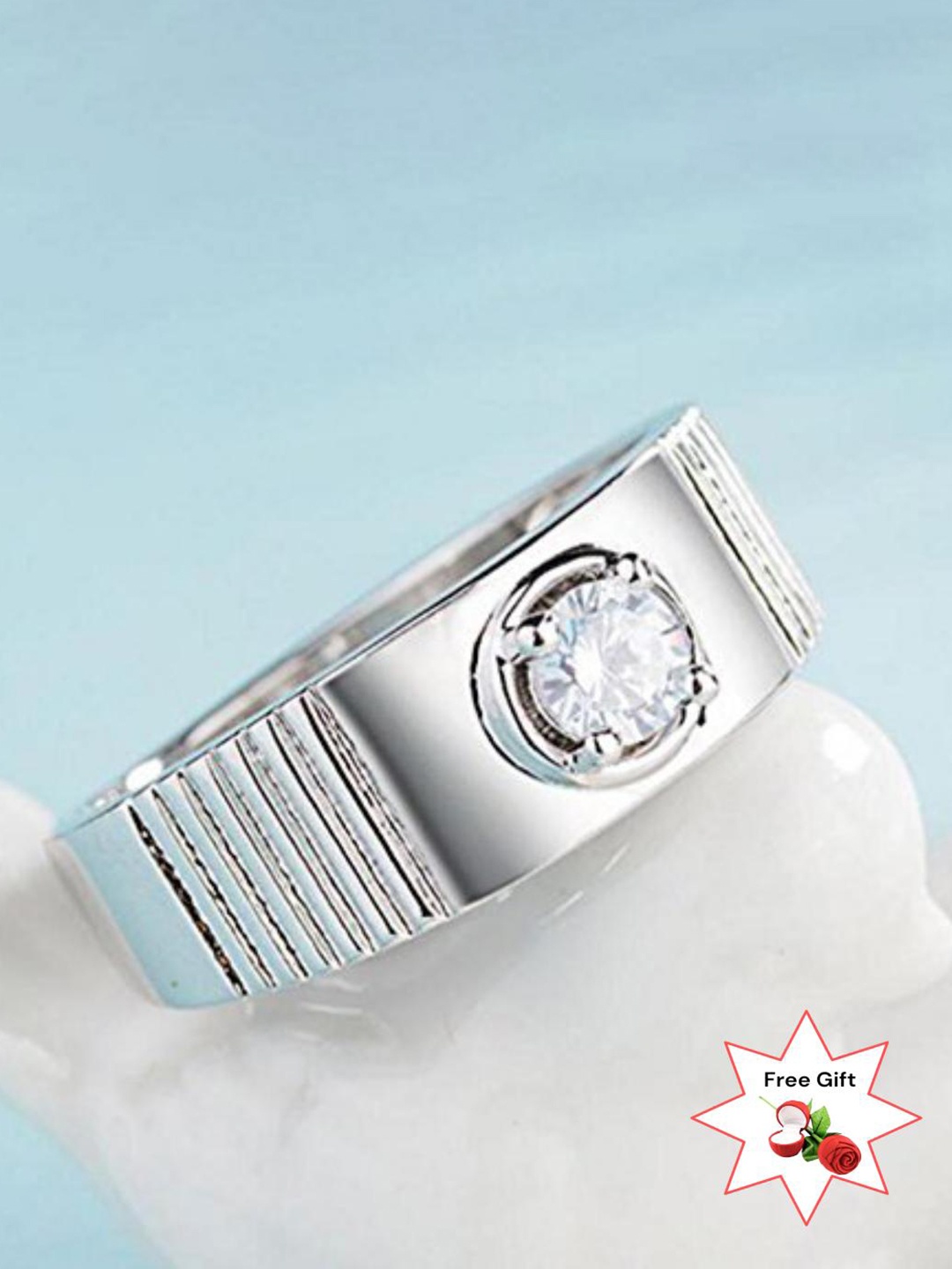 

MYKI Men Silver-Plated CZ Studded Adjustable Finger Ring