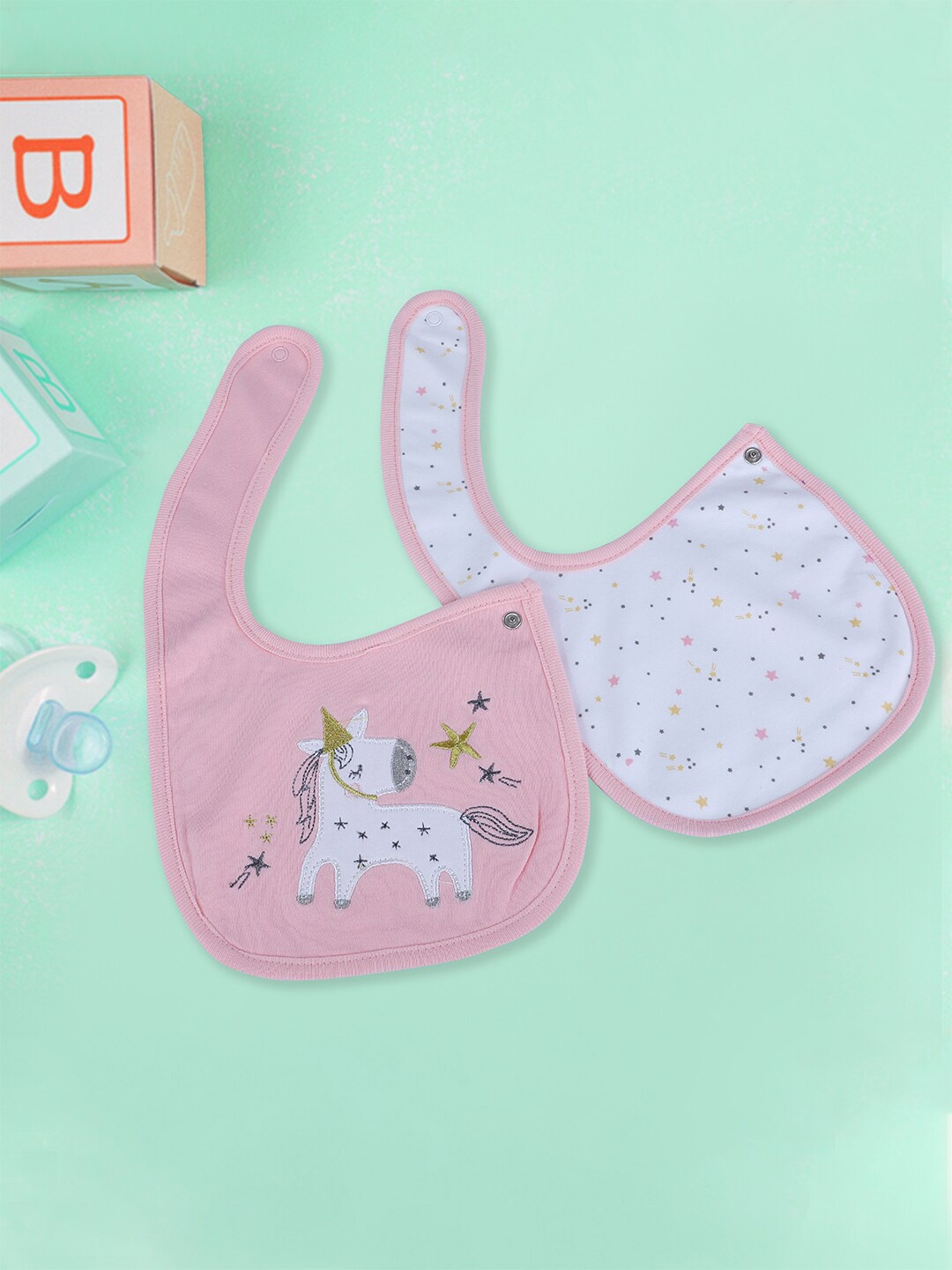 

Baby Moo Infants Pack Of 2 Printed Cotton Bibs, Pink