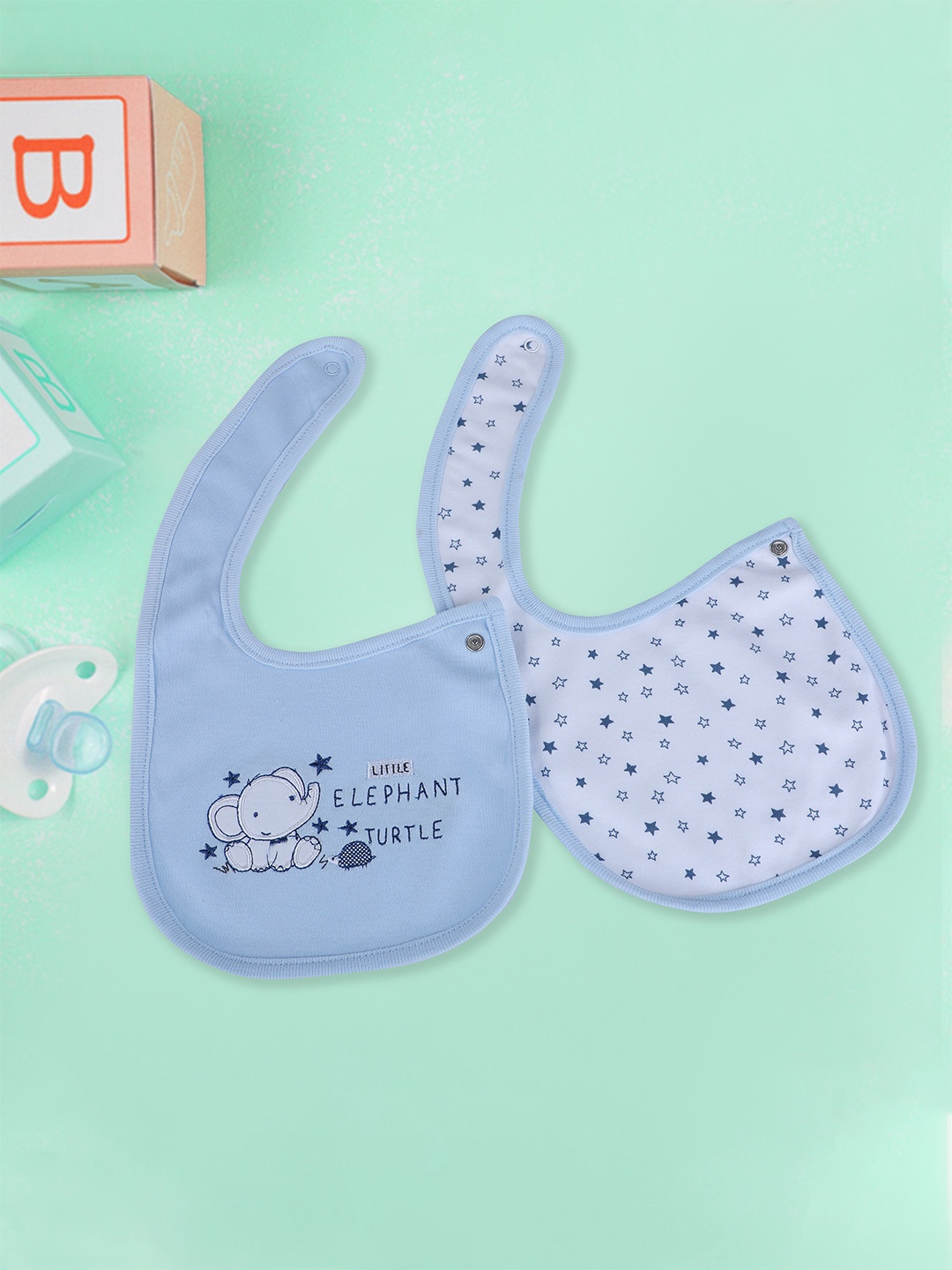 

Baby Moo Infants Pack Of 2 Printed Lightweight Cotton Bibs, Blue