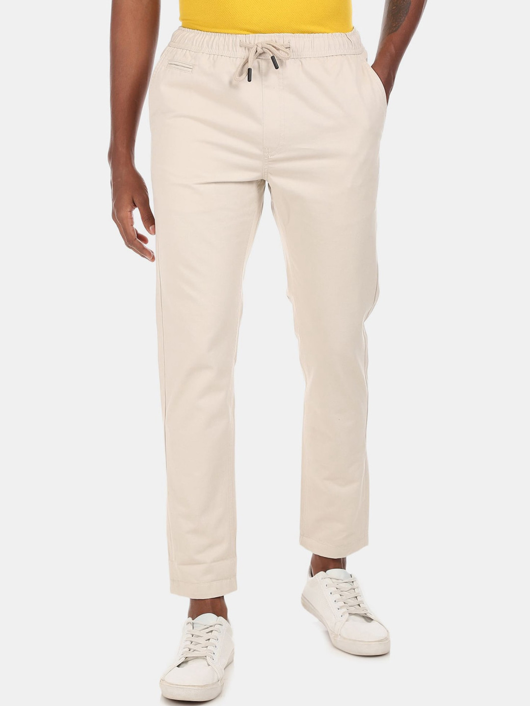 

V-Mart Men Slim Fit Mid-Rise Cotton Trousers, Beige
