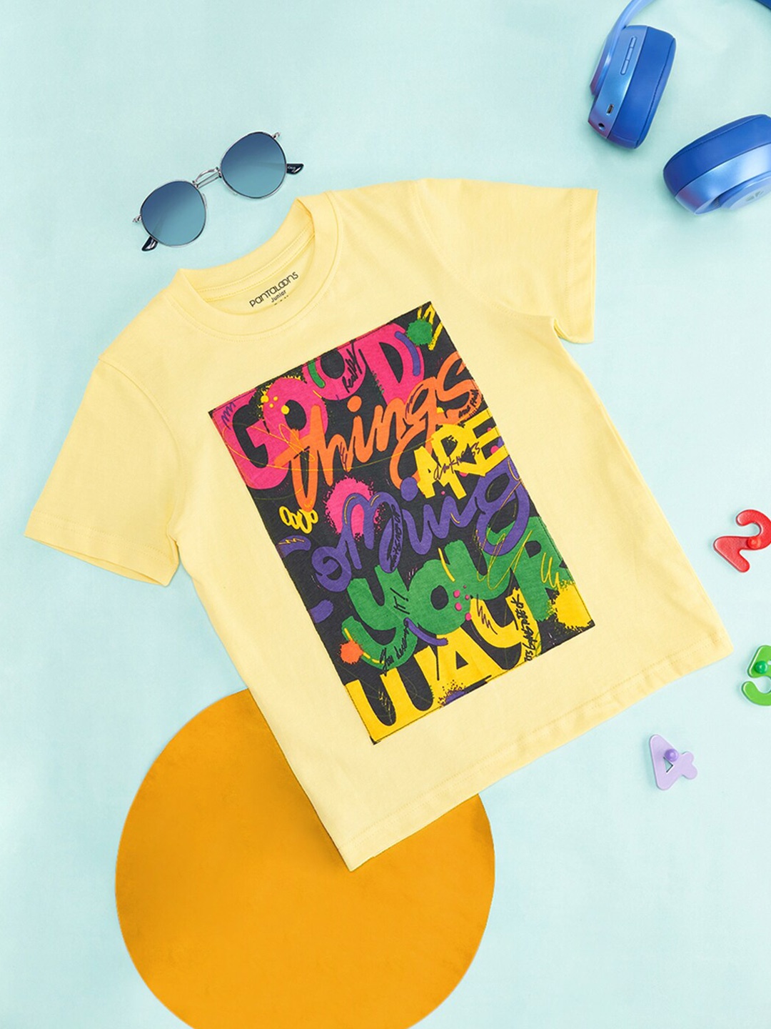 Pantaloons Junior Boys Typography Printed T-shirt, Yellow