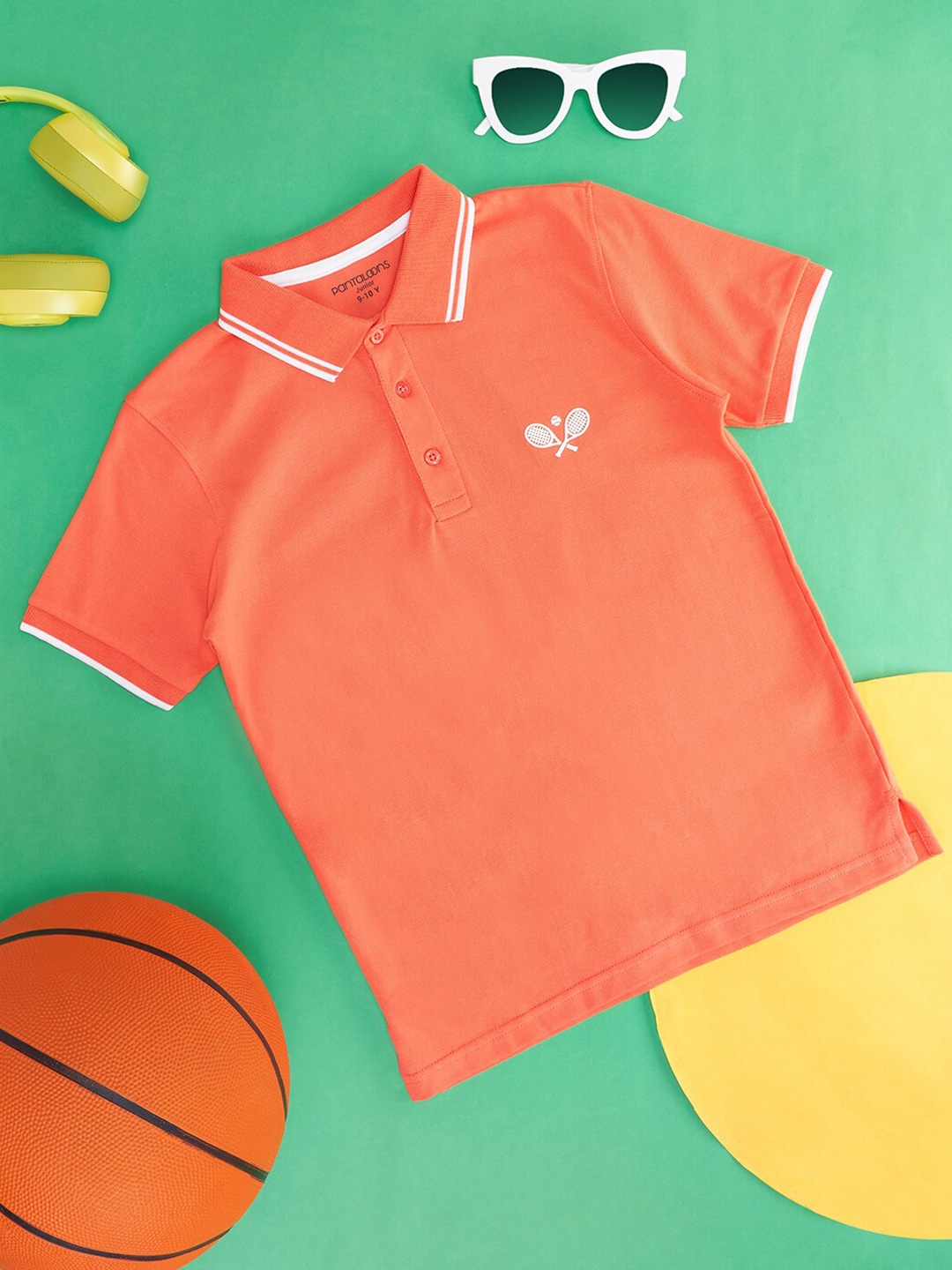 Pantaloons Junior Boys Polo Collar Short Sleeve Cotton T-shirt, Coral
